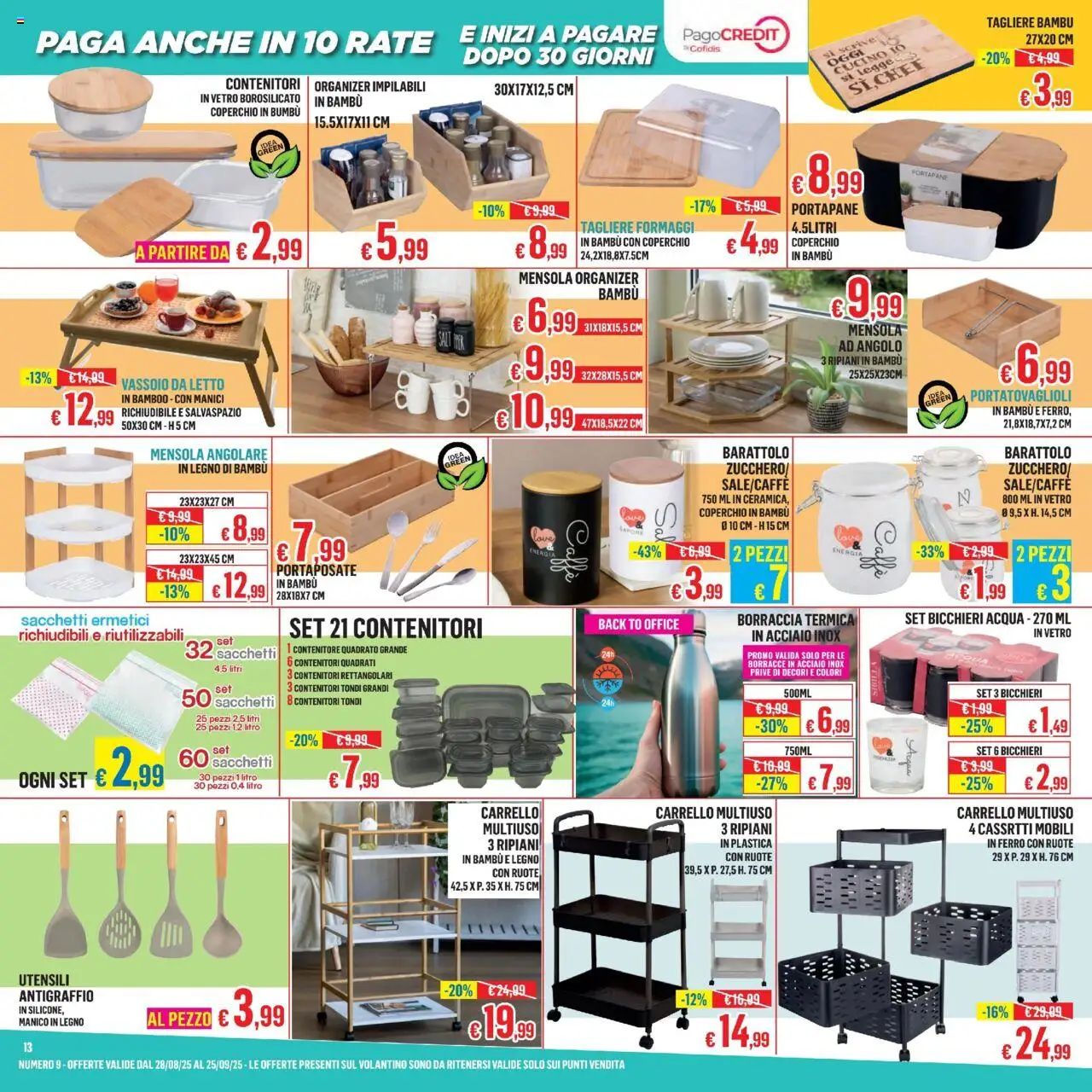 Volantino Satur del 28.08.2025 | Pagina: 13 | Prodotti: Zucchero, Tagliere, Vassoio, Mensola