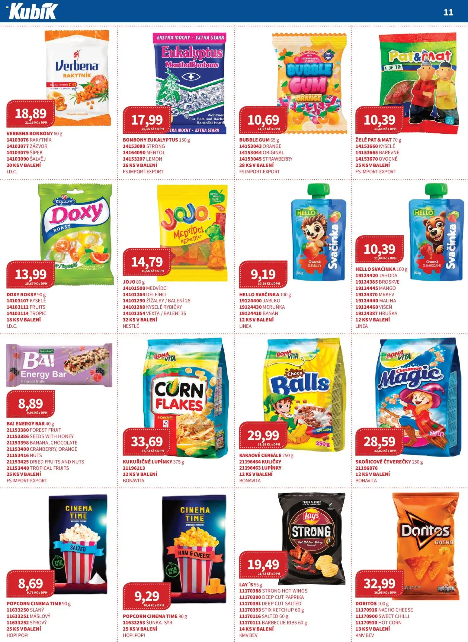 Kubík leták - Velkoobchod 01/2026 od 07.01.2026 | Strana: 11 | Produkty: Jojo, Kukuřičné lupínky, Broskve, Kuličky