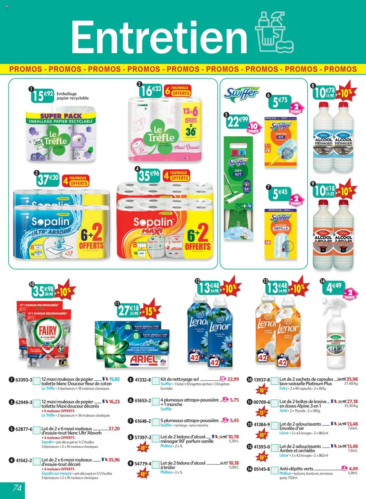  | Page: 74 | Produits: Coton, Fairy, Balai, Orchidée