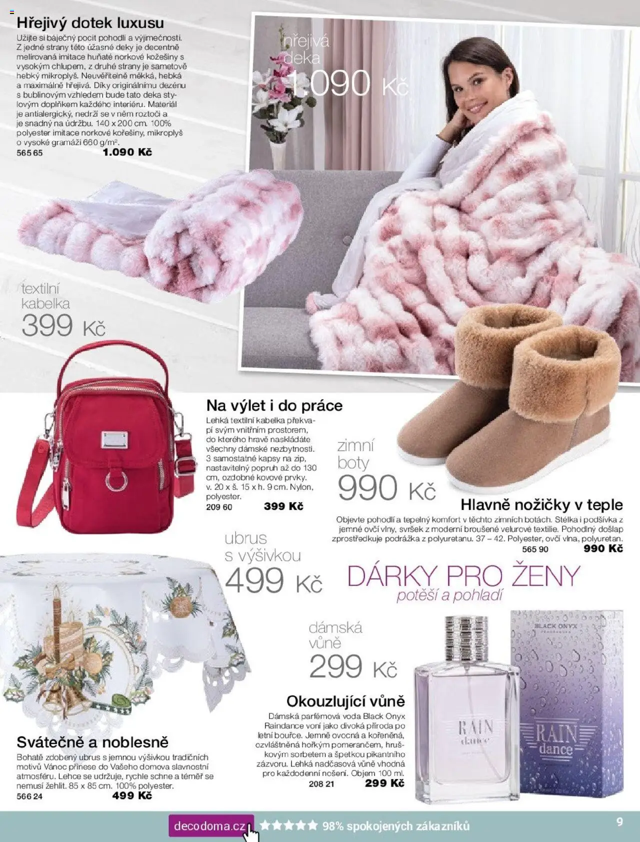 Decodoma katalog Vánoce 2025 od 09.10.2025 | Strana: 9 | Produkty: Voda, Kabelka, Deka, Deky
