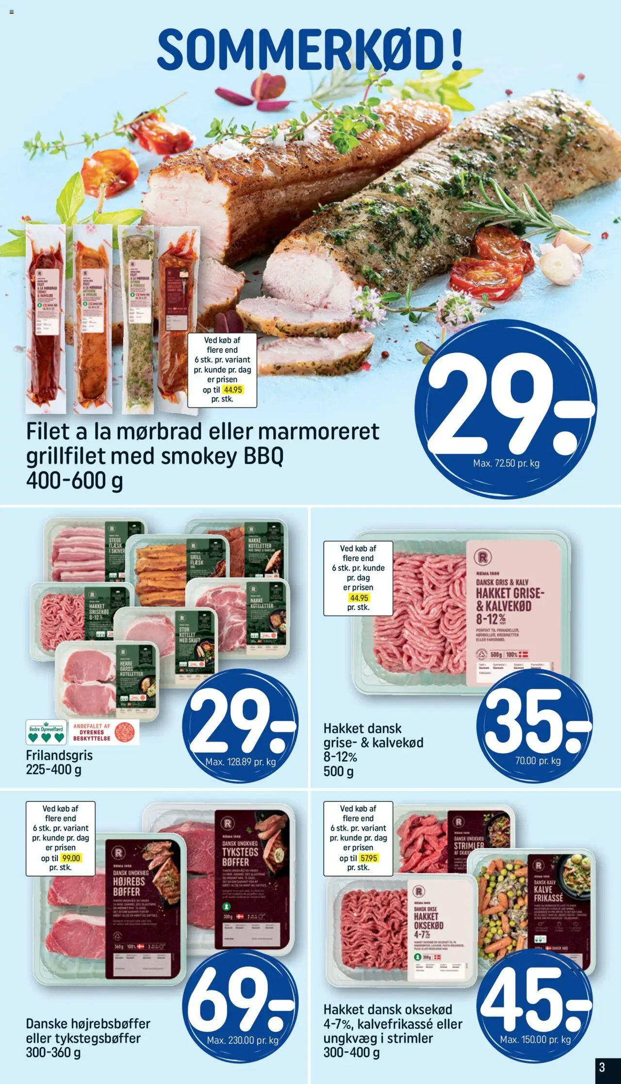 Rema 1000 Tilbudsavis gyldig fra 29.06.2025 | Side: 3 | Produkter: Bøffer, Koteletter, Oksekød