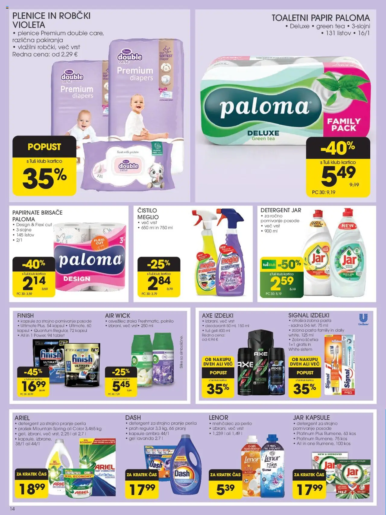 Tuš katalog │ velja od 20.08.2025 | Stran: 14 | Izdelki: Mehčalec, Zobna pasta, Zobna scetka, Mehcalec za perilo