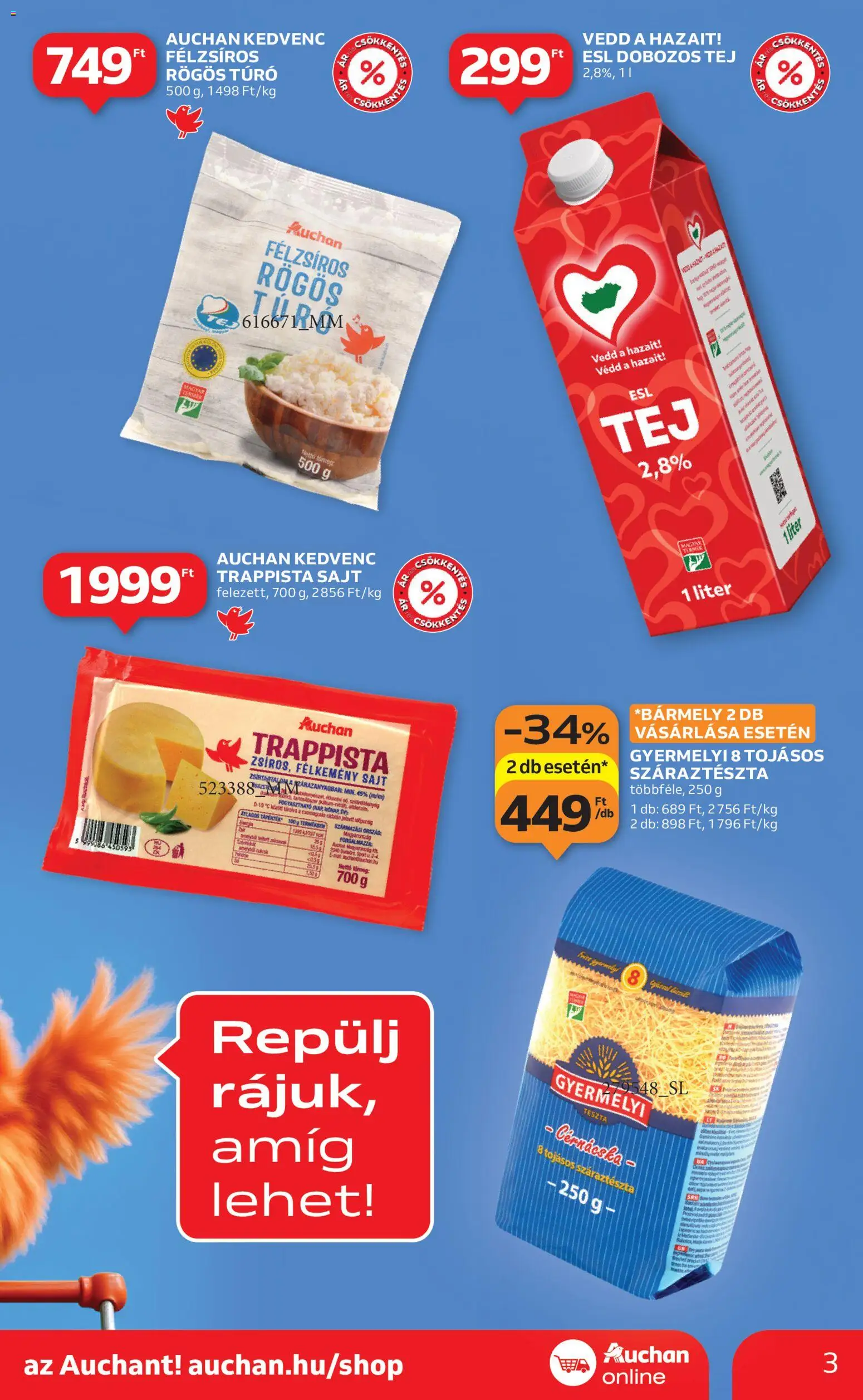 Auchan akciós ujság - amely érvényes a következő dátumtól: 18.12.2025 | Oldal: 3 | Termékek: Tej, Sajt, Tészta, Túró