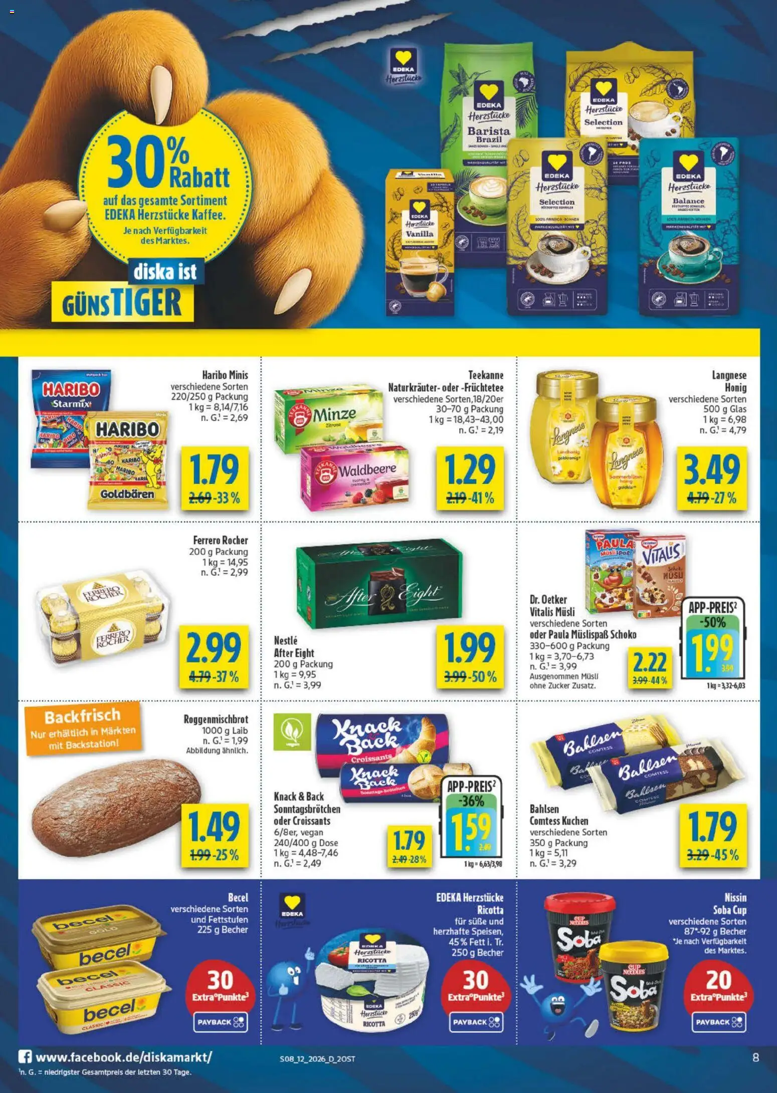 Diska Prospekt 	 – gültig ab 16.03.2026 | Seite: 8 | Produkte: Langnese, Ferrero rocher, Becel, Teekanne