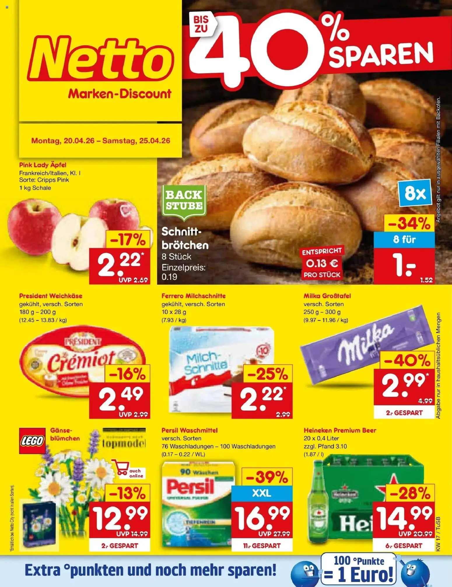 Netto Marken-Discount Prospekt Lahr-Langenwinkel	 – gültig ab 20.04.2026 | Seite: 1 | Produkte: Milch, Äpfel, Heineken, Persil