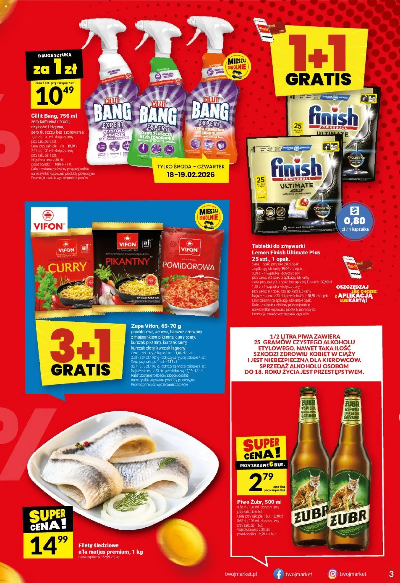 Twój Market Gazetka od 18.02.2026 | Strona: 3 | Produkty: Barszcz, Karta, Vifon, Tabletki do zmywarki