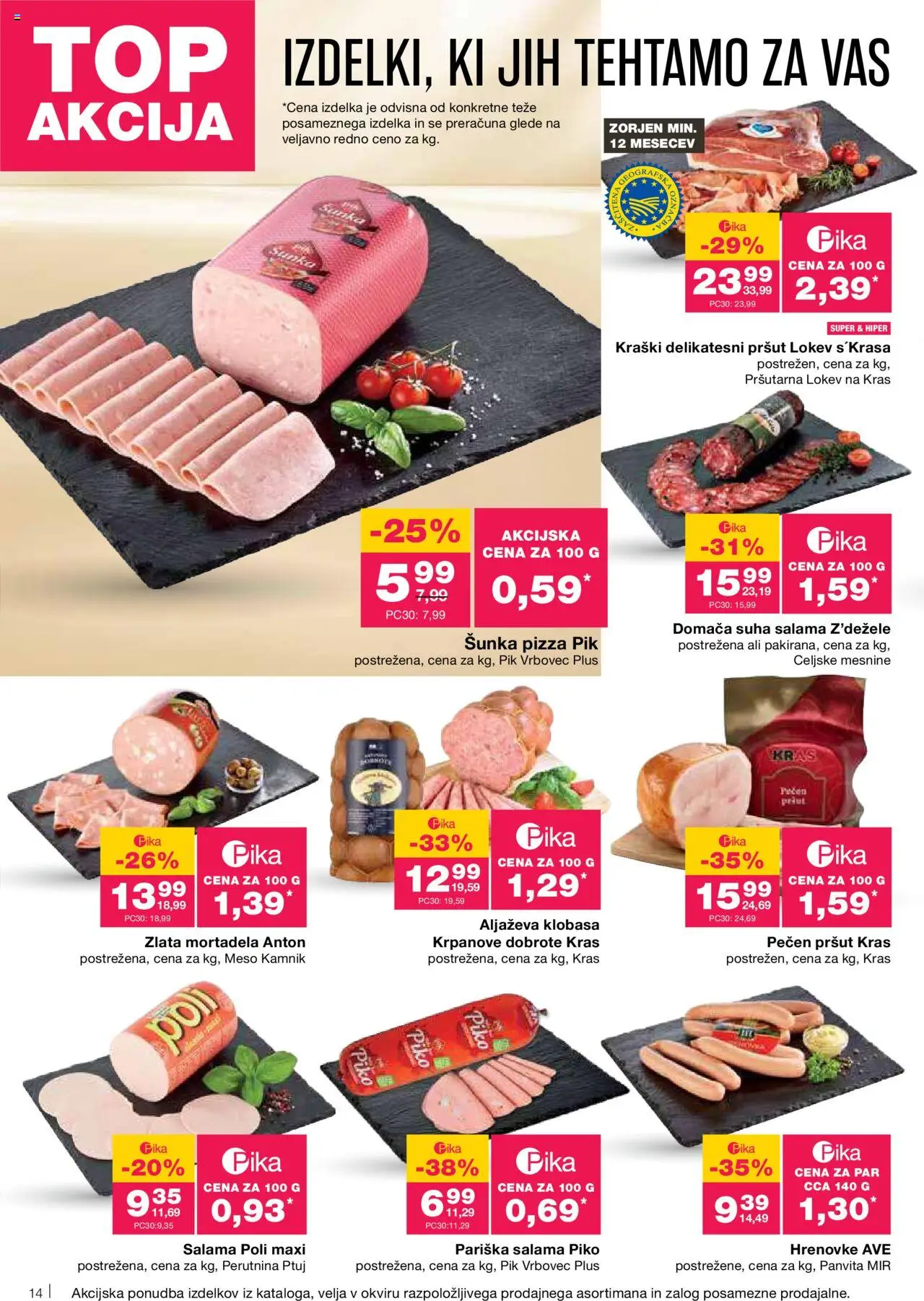 Novi Mercator katalog ponudbe – veljaven od 02.10.2025 | Stran: 14 | Izdelki: Hrenovke, Pršut, Salama, Sunka