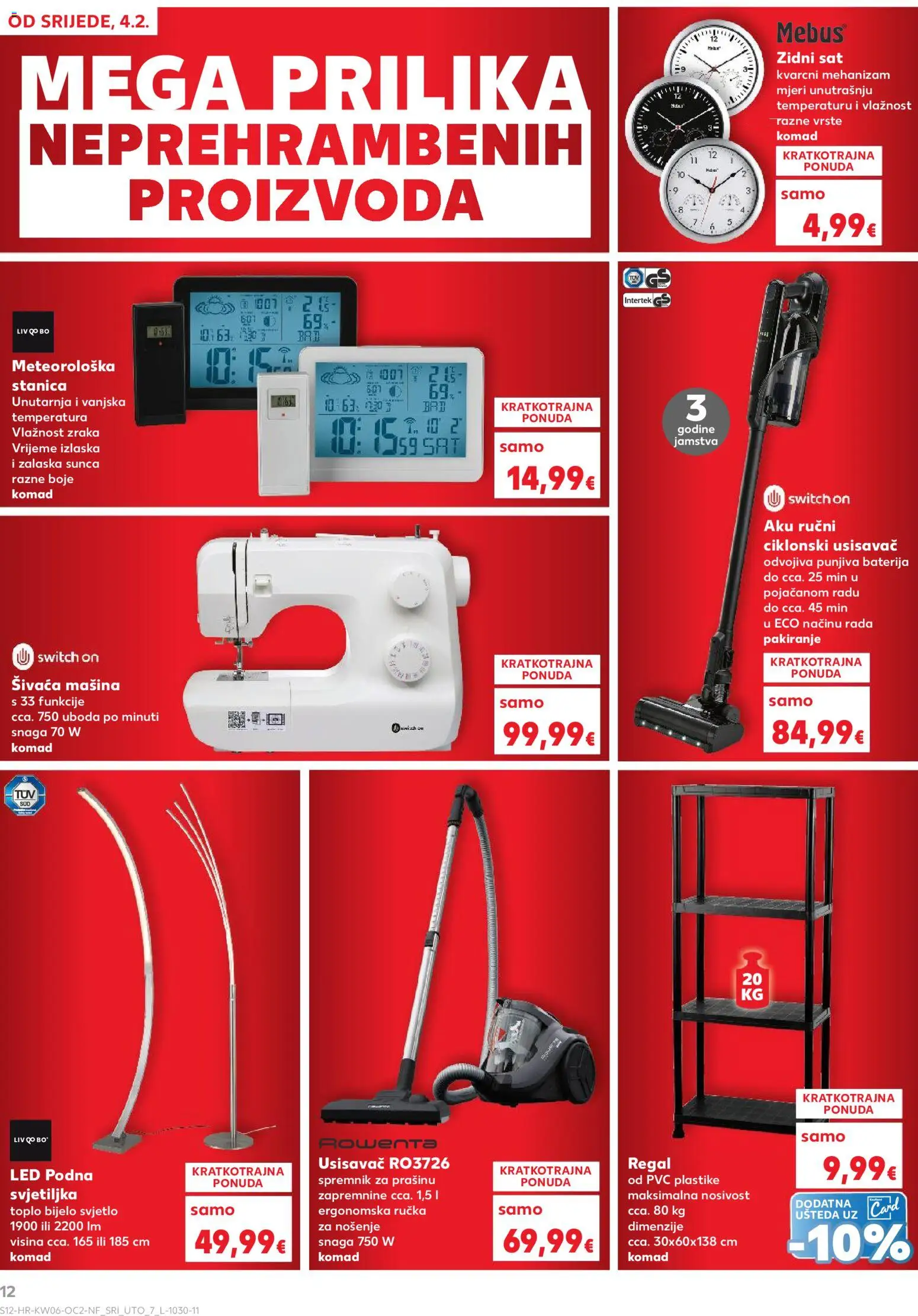 Kaufland katalog | vrijedi od 04.02.2026 | Stranica: 12 | Proizvodi: Usisavač, Baterija, Svjetiljka, Zidni sat