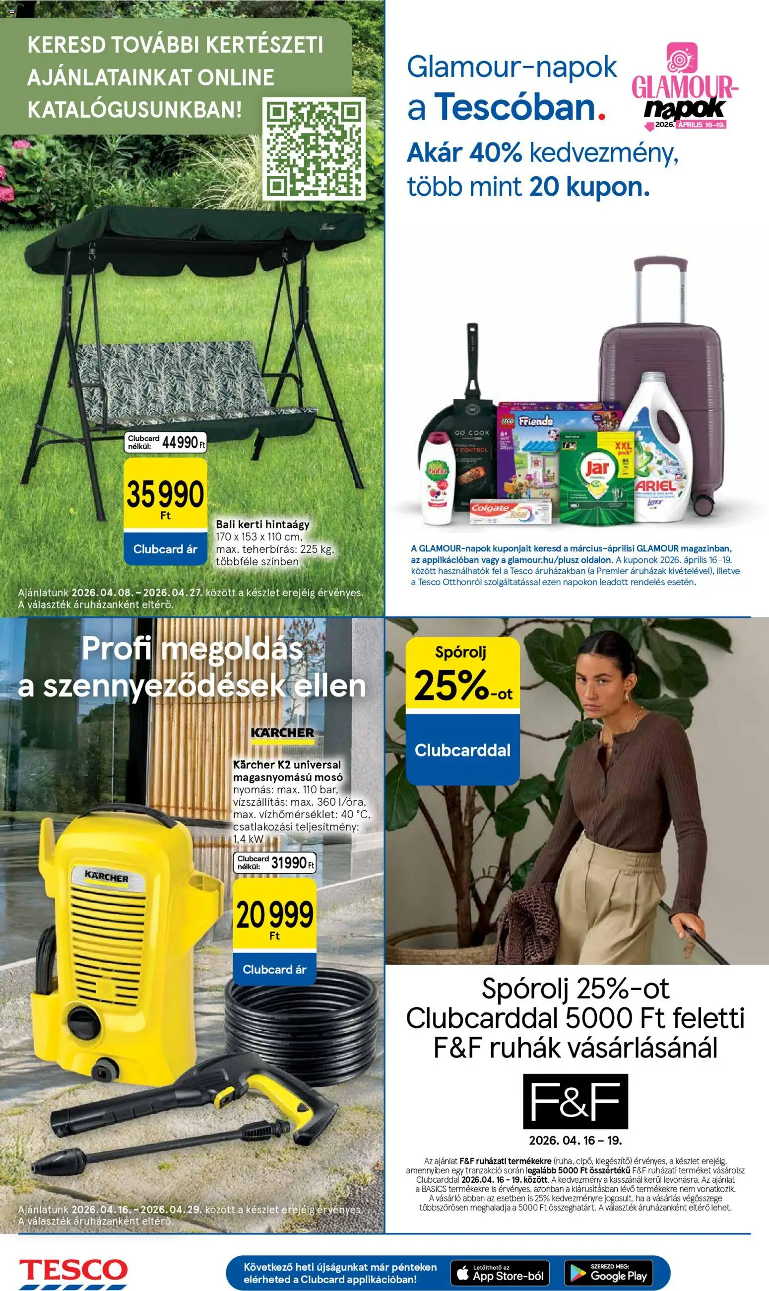 Tesco akciós ujság - amely érvényes a következő dátumtól: 16.04.2026 | Oldal: 16 | Termékek: Ariel, Magasnyomású mosó, Hintaágy