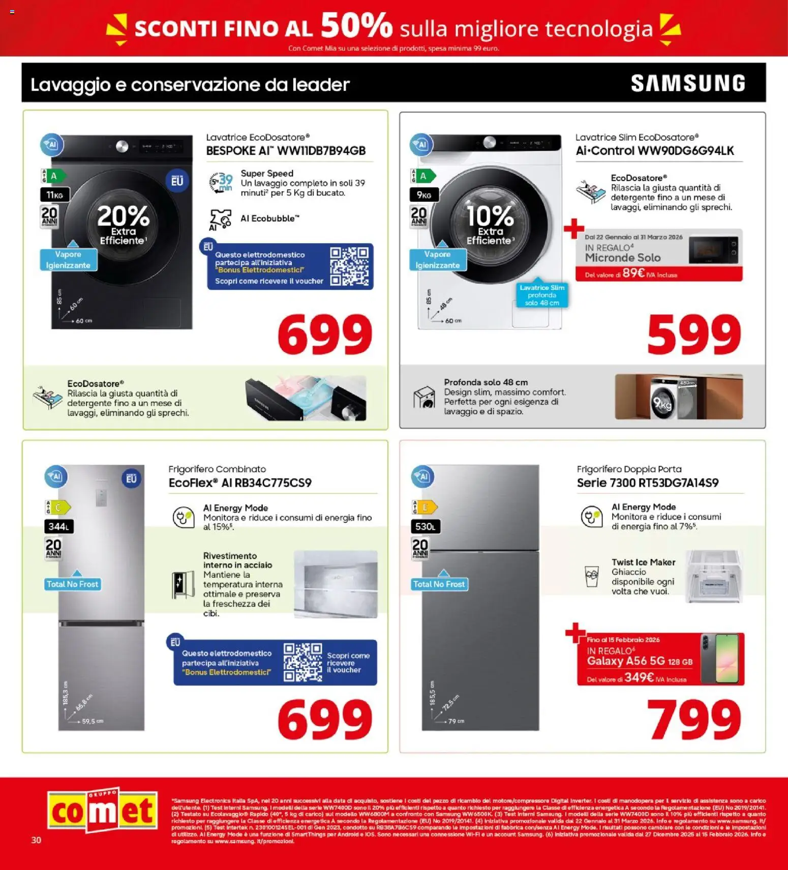 Volantino Comet del 22.01.2026 | Pagina: 30 | Prodotti: Detergente, Lavatrice, Data, Frigorifero