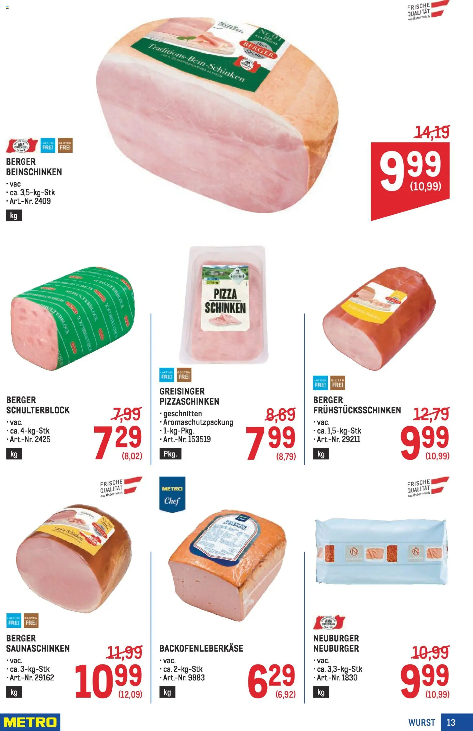 Metro Profi gültig ab 08.01.2026 | Seite: 13 | Produkte: Wurst, Schinken, Pizza