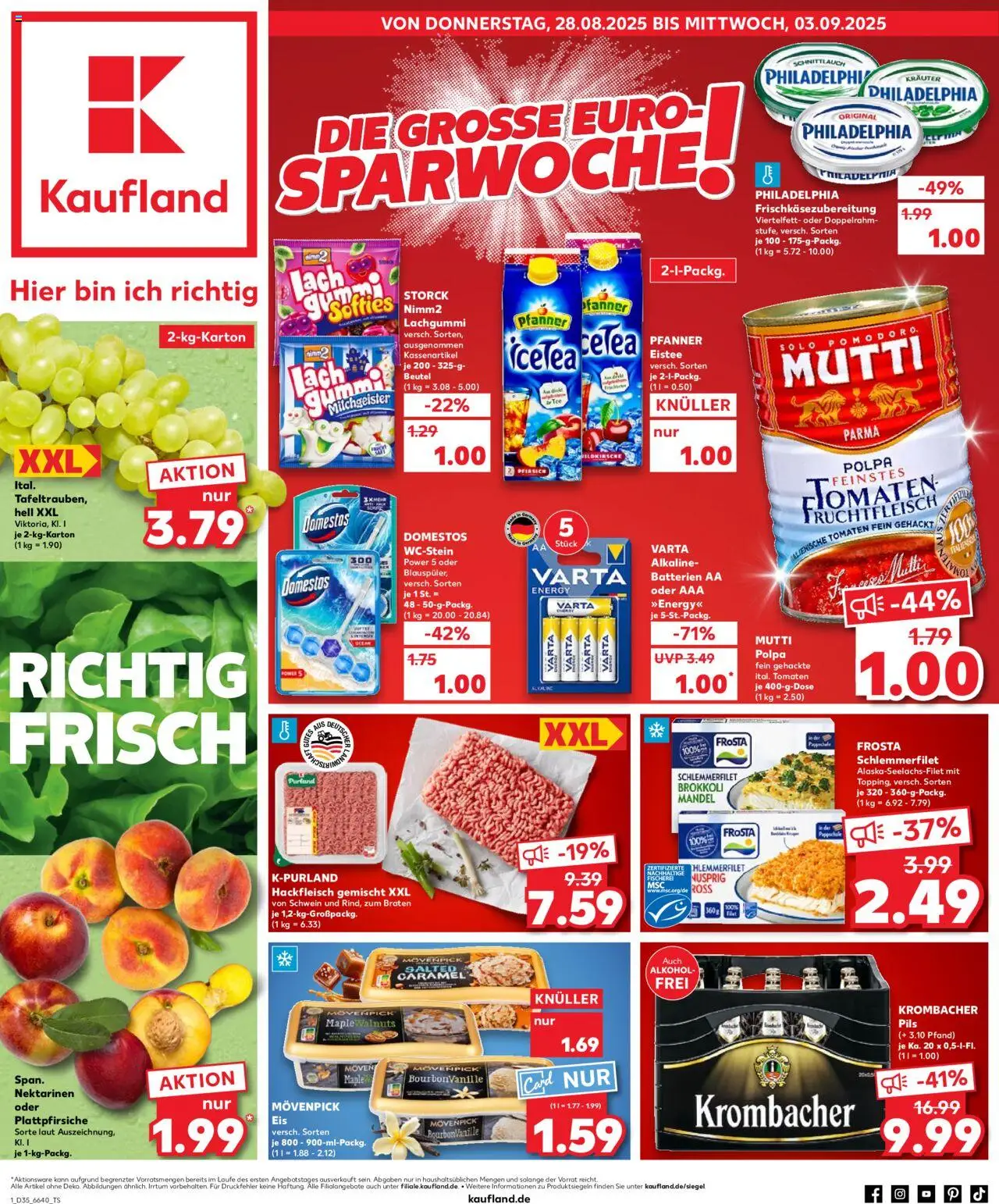 Kaufland Prospekt 	 - gültig ab dem 28.08.2025 | Seite: 1 | Produkte: Philadelphia, Tomaten, Frosta, Brokkoli