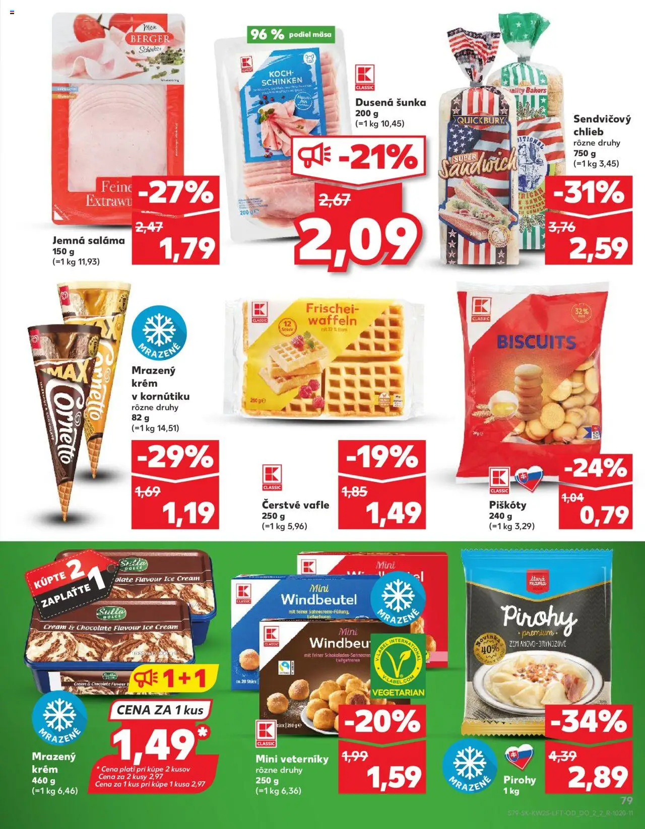 Nové Kaufland akcie – leták je platný od 19.06.2025 | Strana: 79 | Produkty: Chlieb, Pirohy, Saláma, Krém
