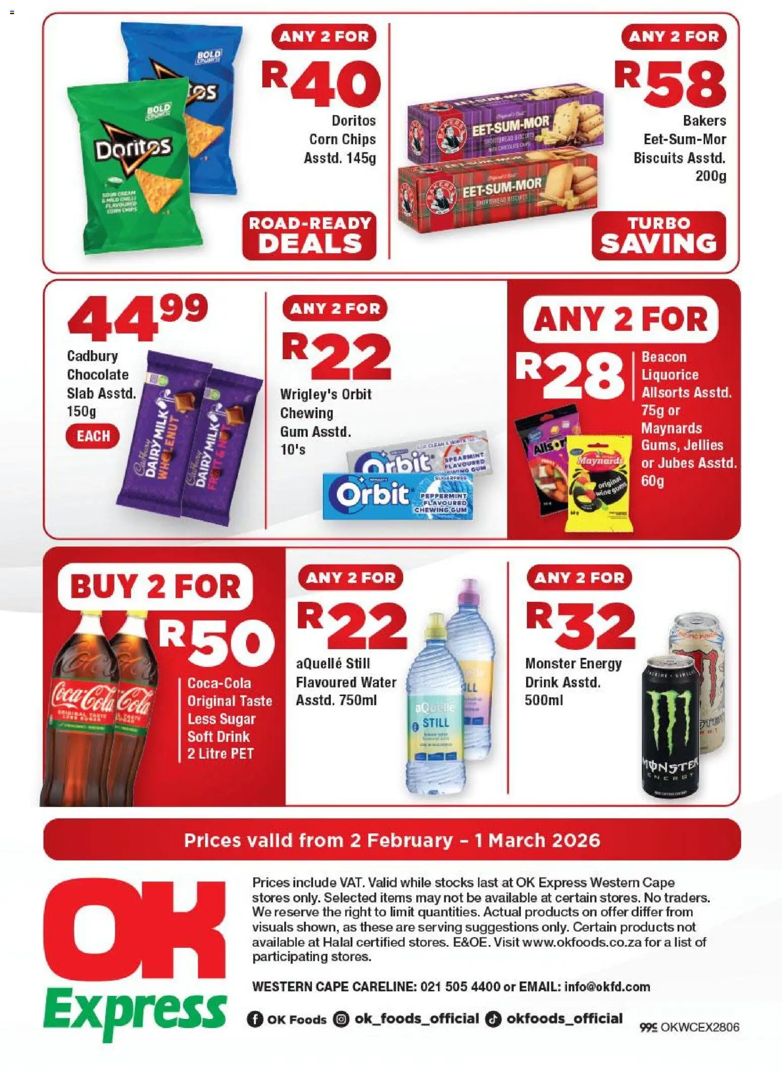 New OK Foods catalogue – valid from 02.02.2026 | Page: 4 | Products: Corn, Chocolate, Water, Sugar