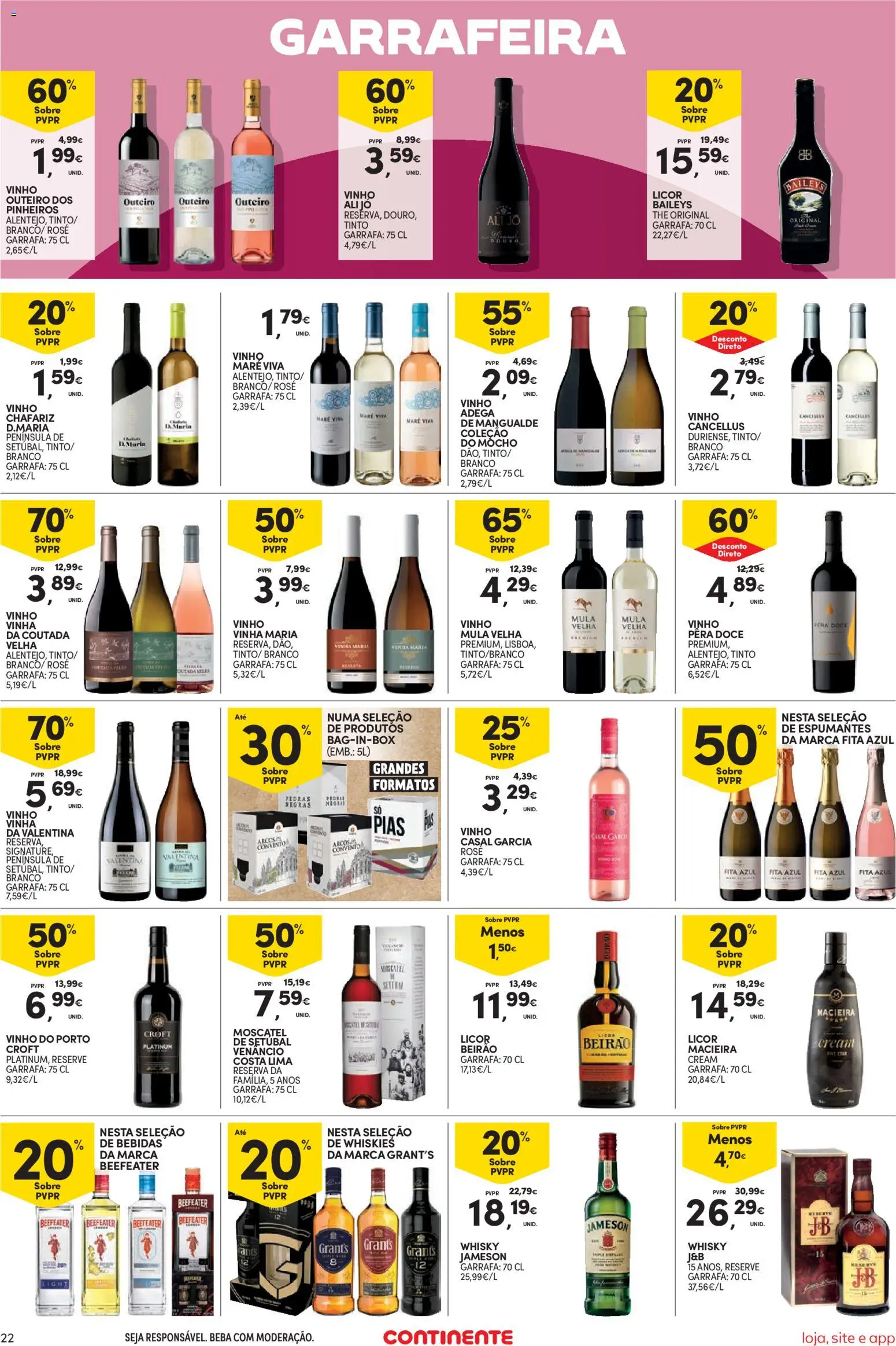 Continente Semanal Continente Bom Dia │ válido de 06.01.2026 | Página: 22 | Produtos: Whisky, Licor, Macieira cream, Vinho
