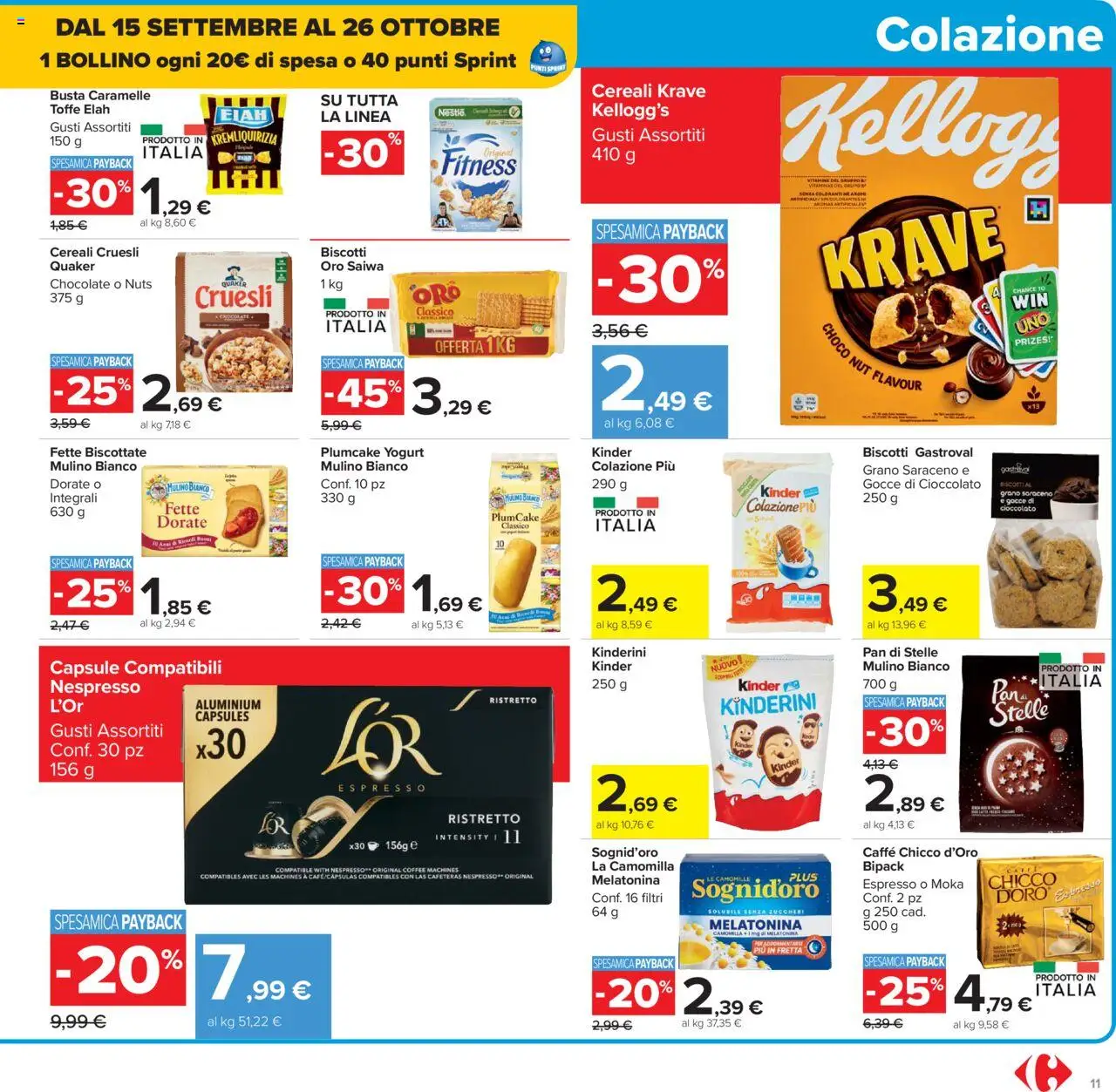 Volantino Carrefour del 15.09.2025 | Pagina: 11 | Prodotti: Yogurt, Cioccolato, Biscotti, Fette biscottate