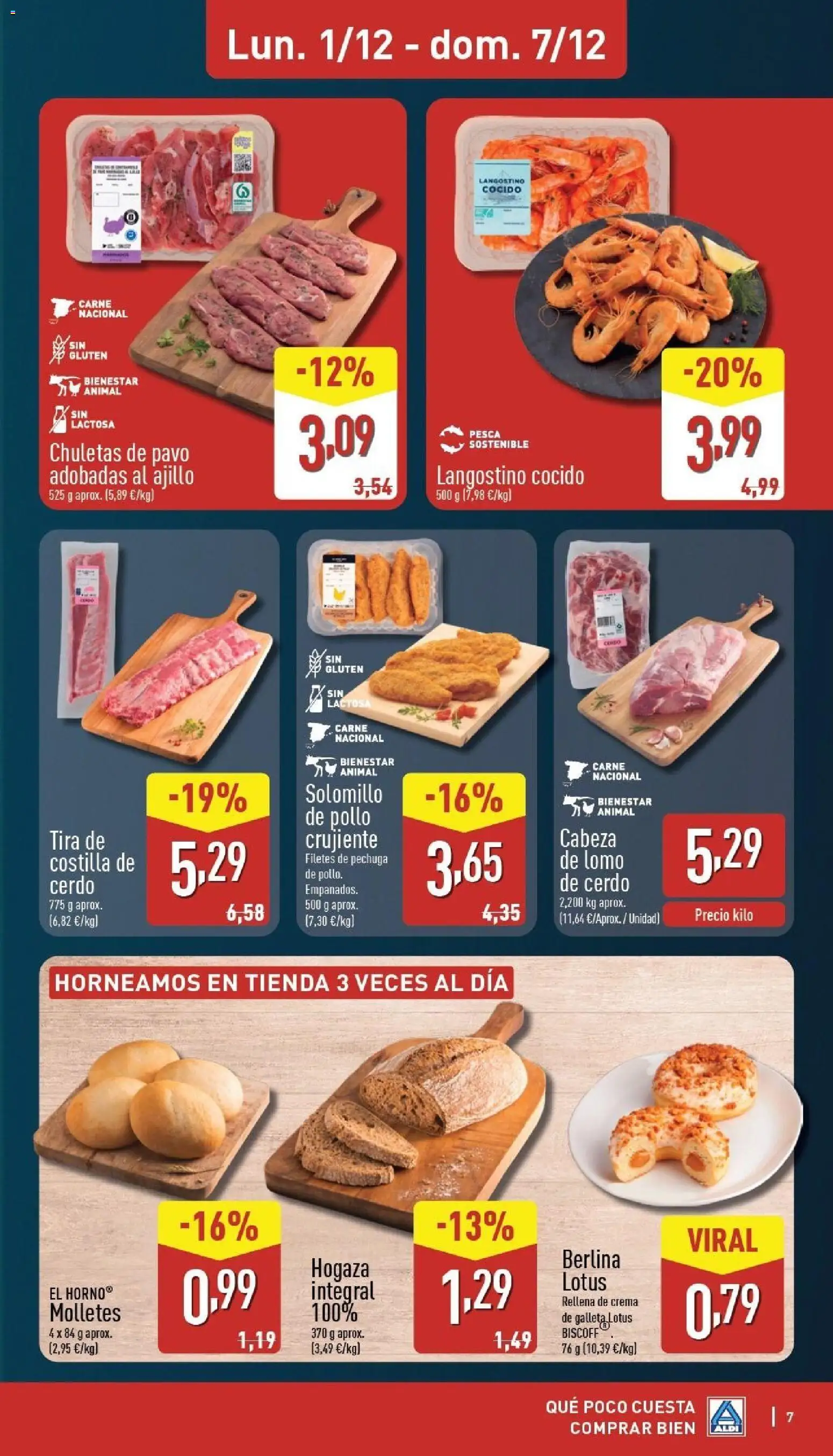 Aldi folleto Península │ válido desde el 01.12.2025 | Página: 7 | Productos: Chuletas de pavo, Cerdo, Crema, Costilla de cerdo