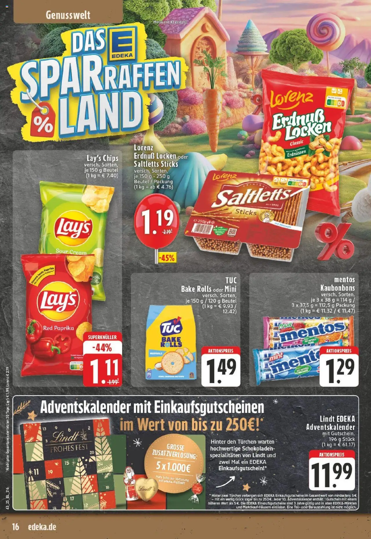 Edeka prospekt Lindlar	 – gültig ab 19.10.2025 | Seite: 16 | Produkte: Paprika, Lindt, Chips