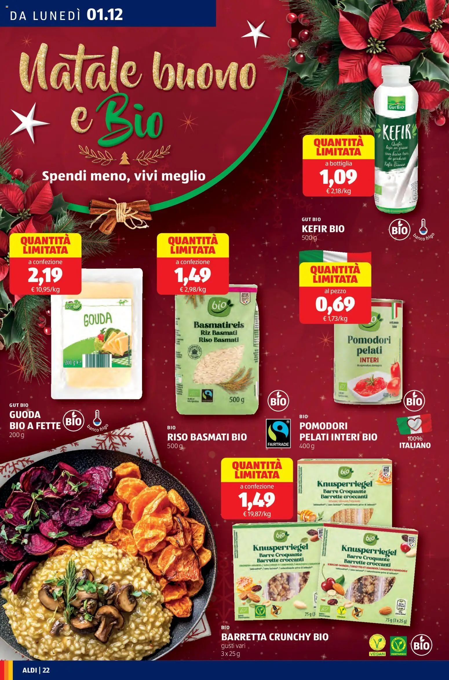 Volantino Aldi del 01.12.2025 | Pagina: 22 | Prodotti: Riso Basmati, Riso, Pomodori, Mandorle