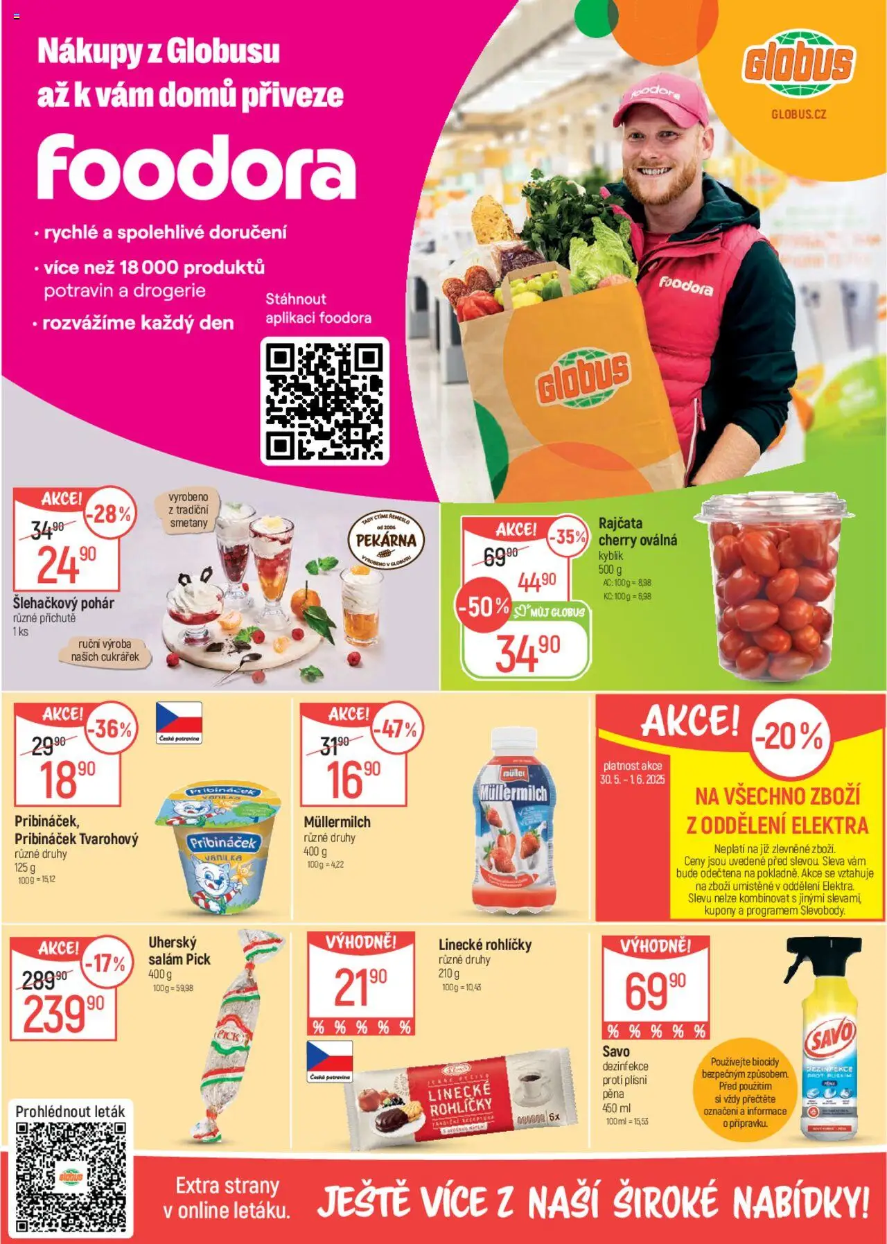 Globus leták od 28.05.2025 | Strana: 2 | Produkty: Pribináček, Uherský salám, Pekárna, Linecké rohlíčky