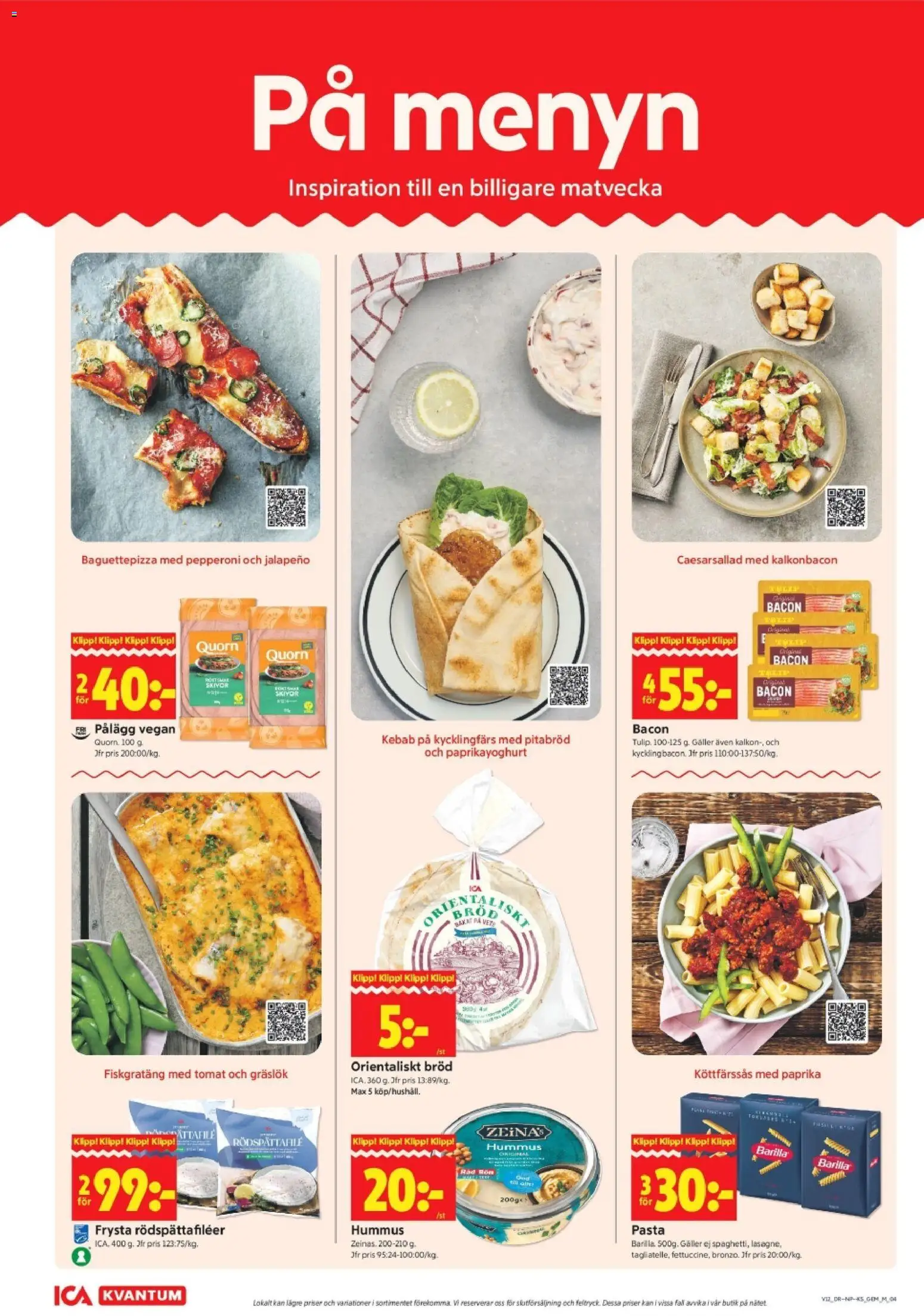 ICA Kvantum reklamblad aktuell från 16.03.2026 | Sida: 4 | Produkter: Bacon, Galler, Gräslök, Pasta