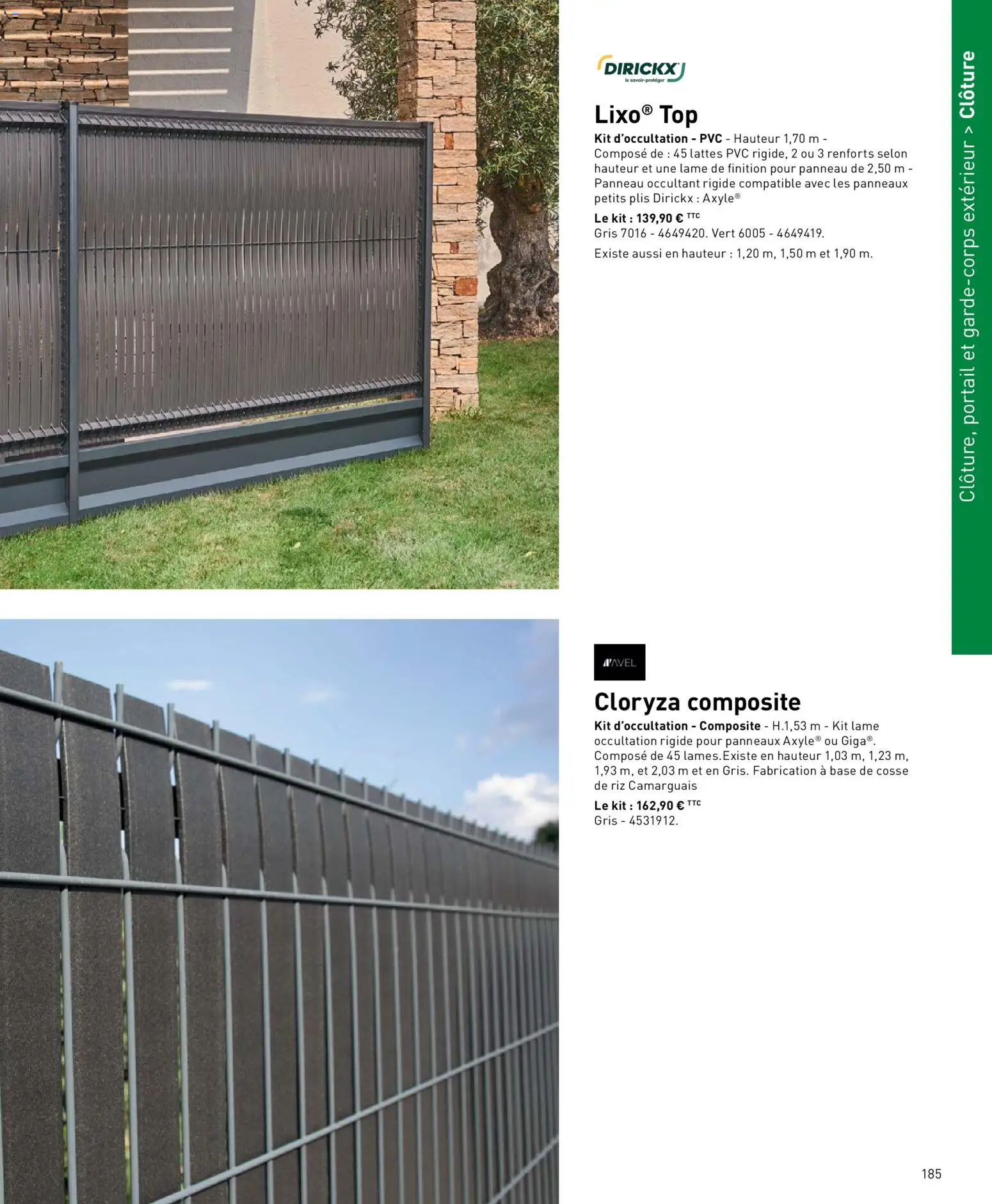 {H1} | Page: 185 | Produits: Base, Portail, Clôture, Riz