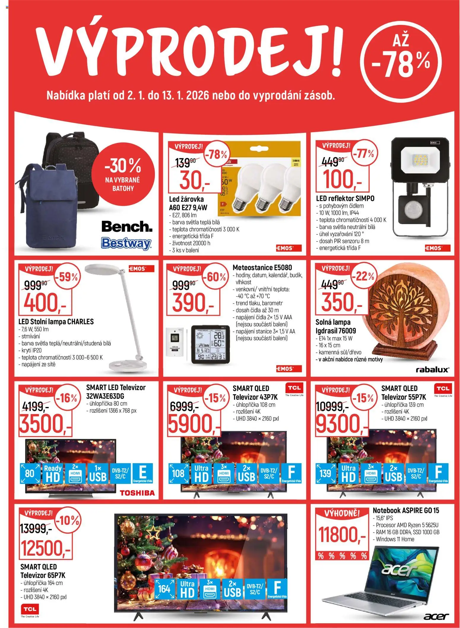 Globus leták - Praha Čakovice od 02.01.2026 | Strana: 18 | Produkty: Stolní lampa, Televizor, Meteostanice, LED reflektor