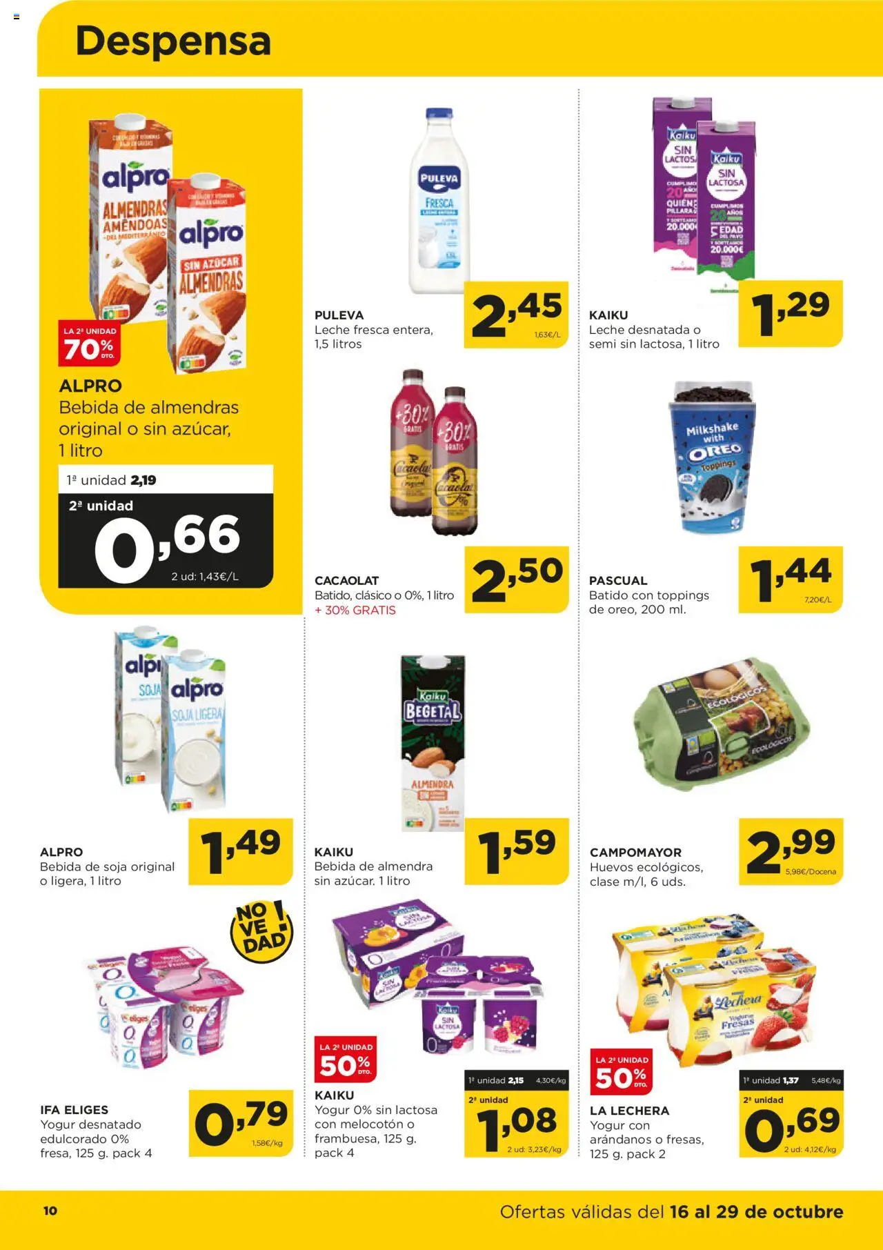 Alimerka folleto Asturias │ válido desde el 16.10.2025 | Página: 10 | Productos: Leche desnatada, Yogur, Huevos, Bebida de almendras