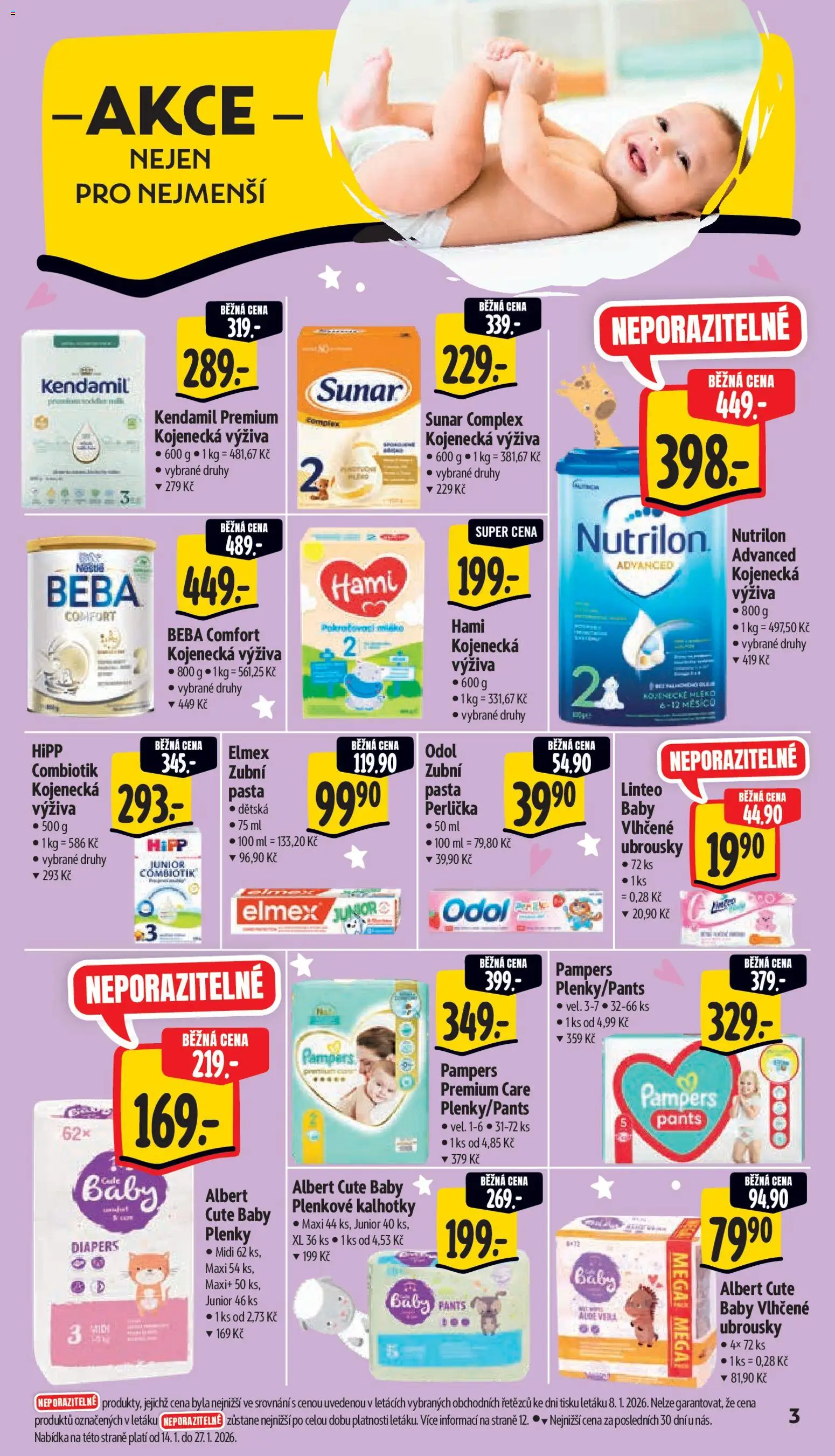 Albert leták - Supermarket od 14.01.2026 | Strana: 8 | Produkty: Elmex, Kalhotky, Ubrousky, Beba