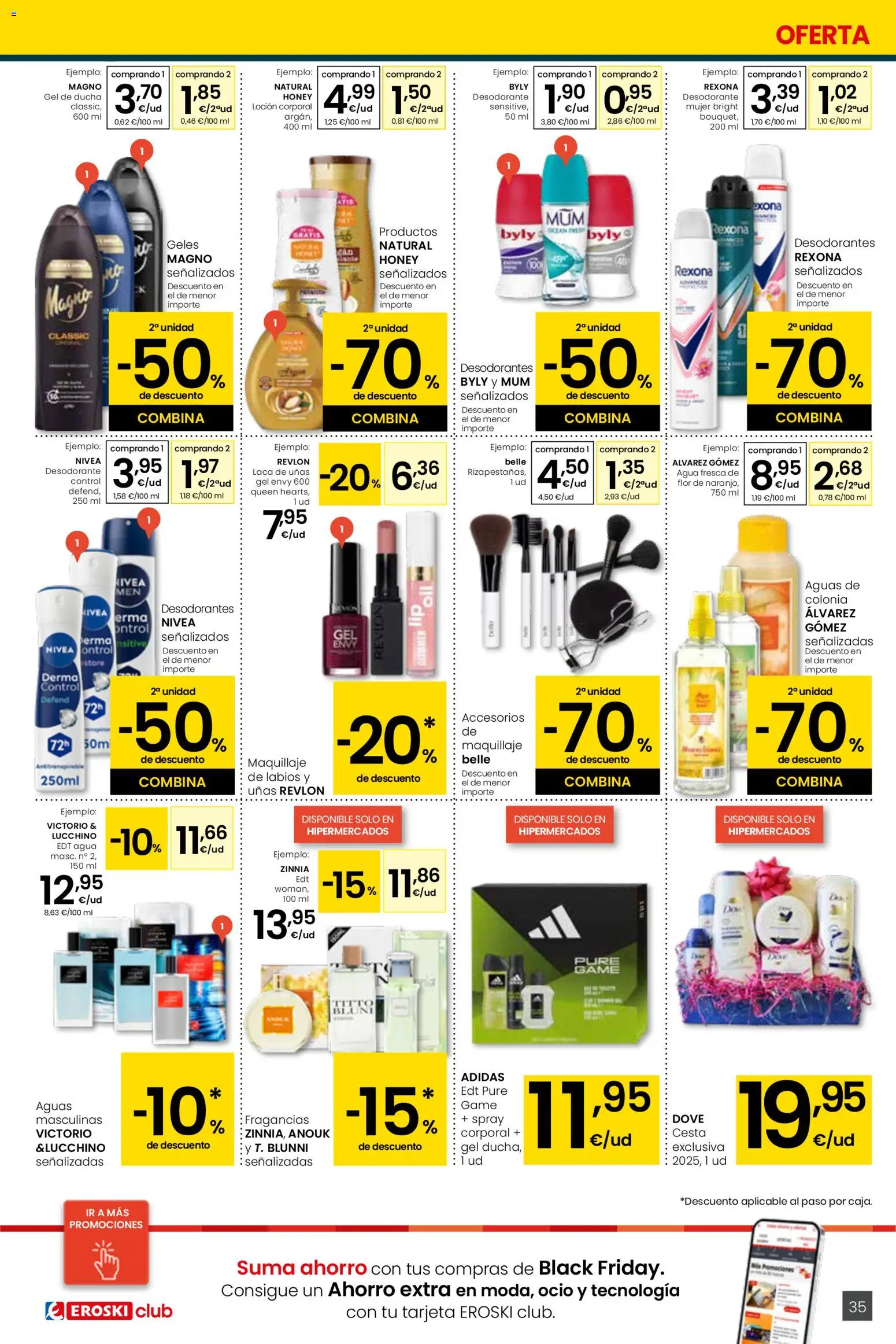 Eroski folleto │ válido desde el 13.11.2025 | Página: 35 | Productos: Colonia, Desodorante, Ducha, Cesta