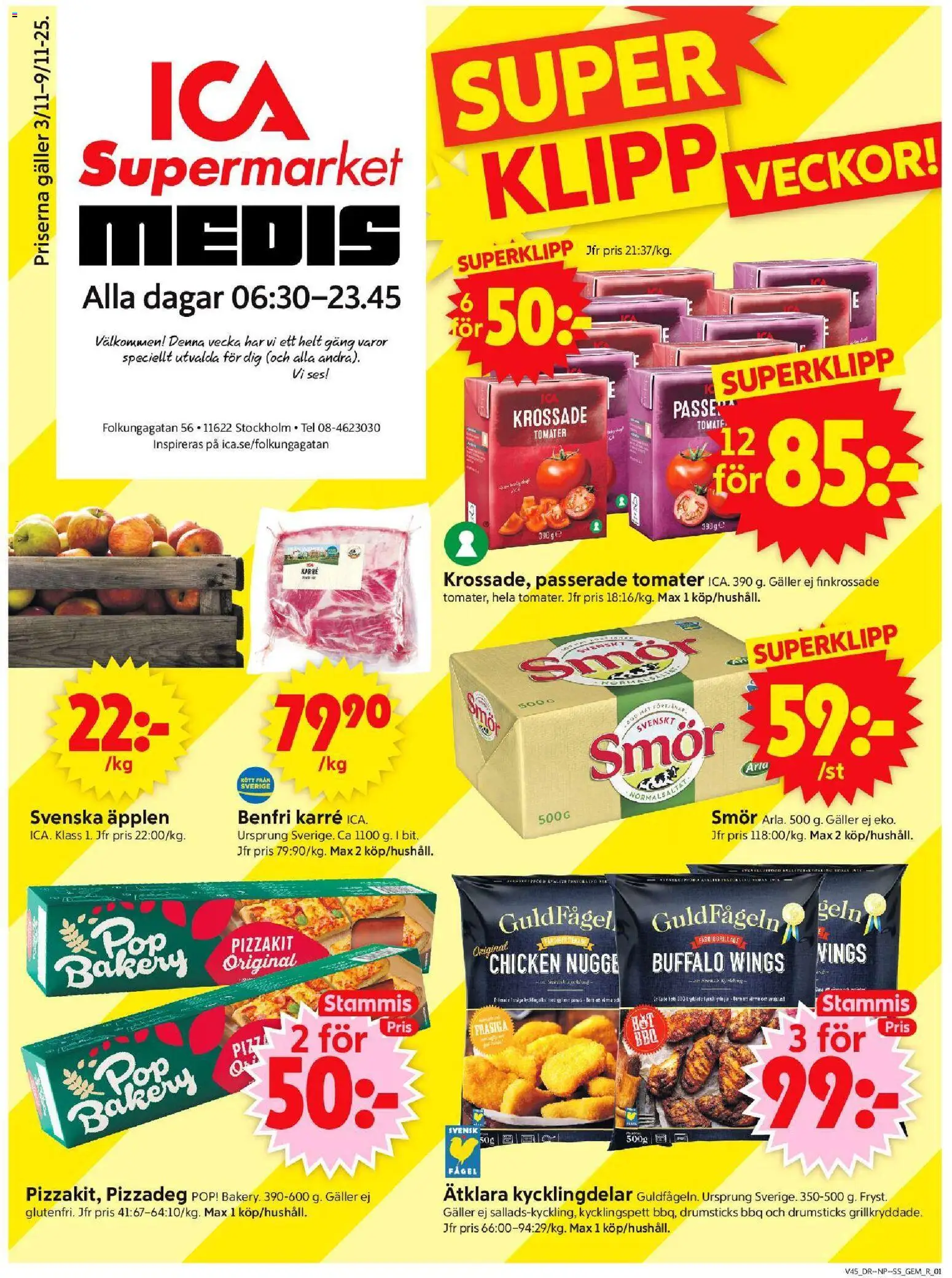 ICA Supermarket reklamblad aktuell från 03.11.2025 | Sida: 1 | Produkter: Gem, Galler, Pizza, Tomater