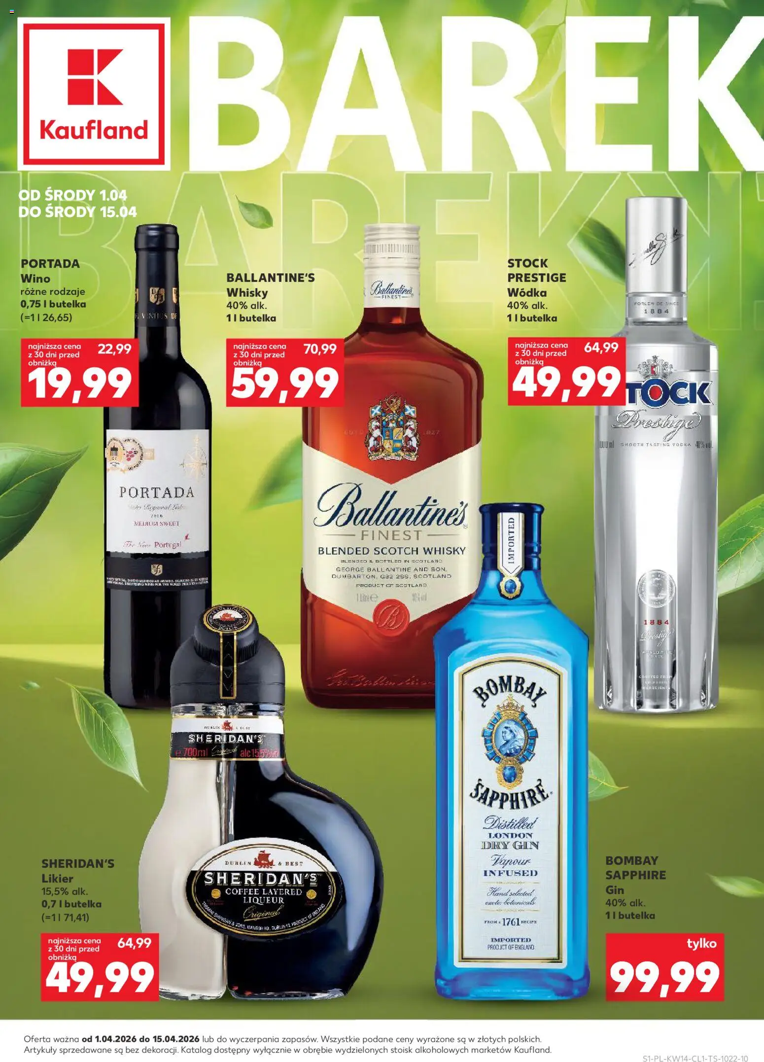 Kaufland Polsko leták - Barek od 01.04.2026 | Strana: 1 | Produkty: Sheridan's, Gin, Vodka, London dry gin