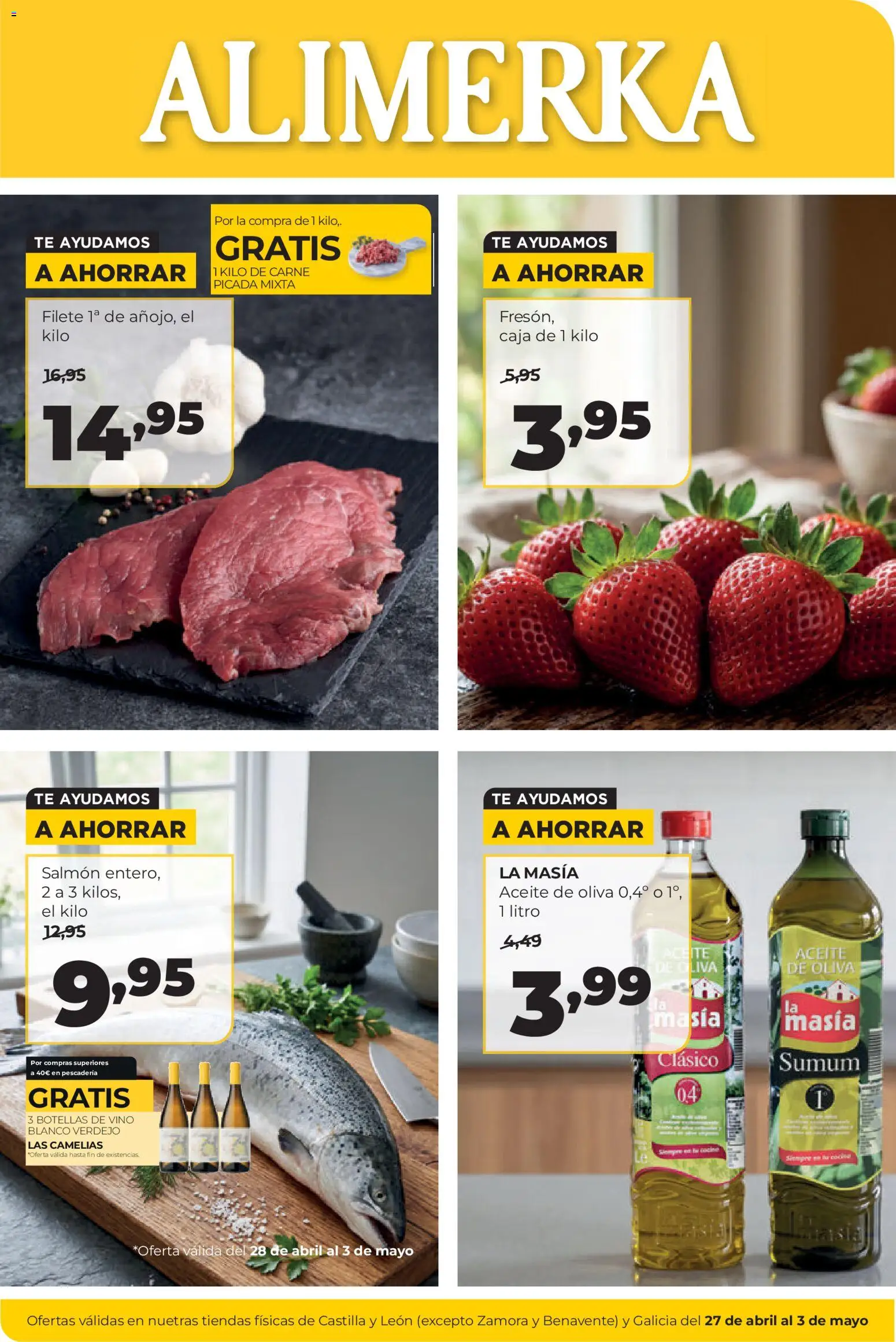 Alimerka folleto Castilla y León │ válido desde el 27.04.2026 | Página: 1 | Productos: Vino, Aceite de oliva, Filete, Caja