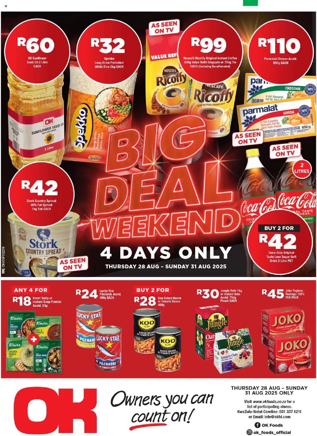 OK Foods Kwazulu Natal - Big Deal Weekend │ valid from 28.08.2025 | Page: 1 | Products: Cheese, Oil, Chicken, Beef