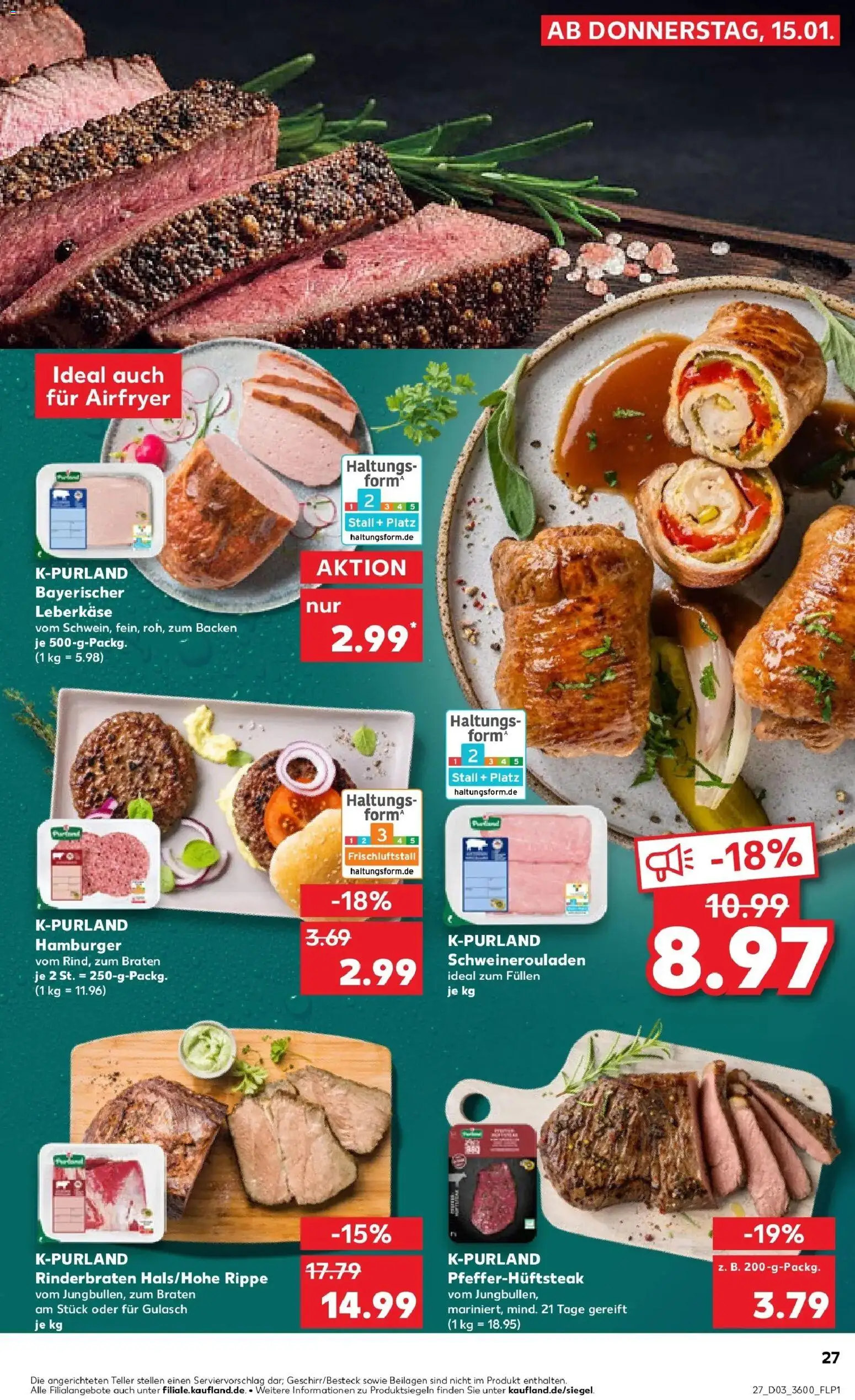 Kaufland prospekt Ahrensfelde	 – gültig ab 15.01.2026 | Seite: 27 | Produkte: Rinderbraten, Gulasch, Steak, Leberkase