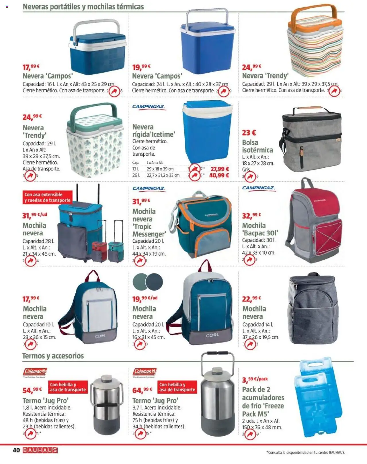 Bauhaus - Camping │ válido desde el 19.05.2025 | Página: 40 | Productos: Mochila, Bolsa, Nevera