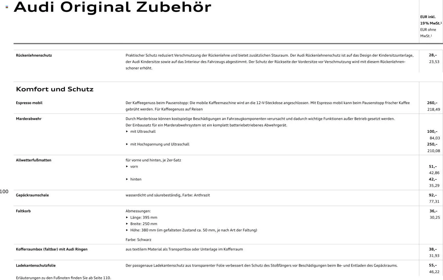 Audi Q2 / SQ2 – gültig ab 05.06.2025 | Seite: 99 | Produkte: Kaffeemaschine, Kaffee