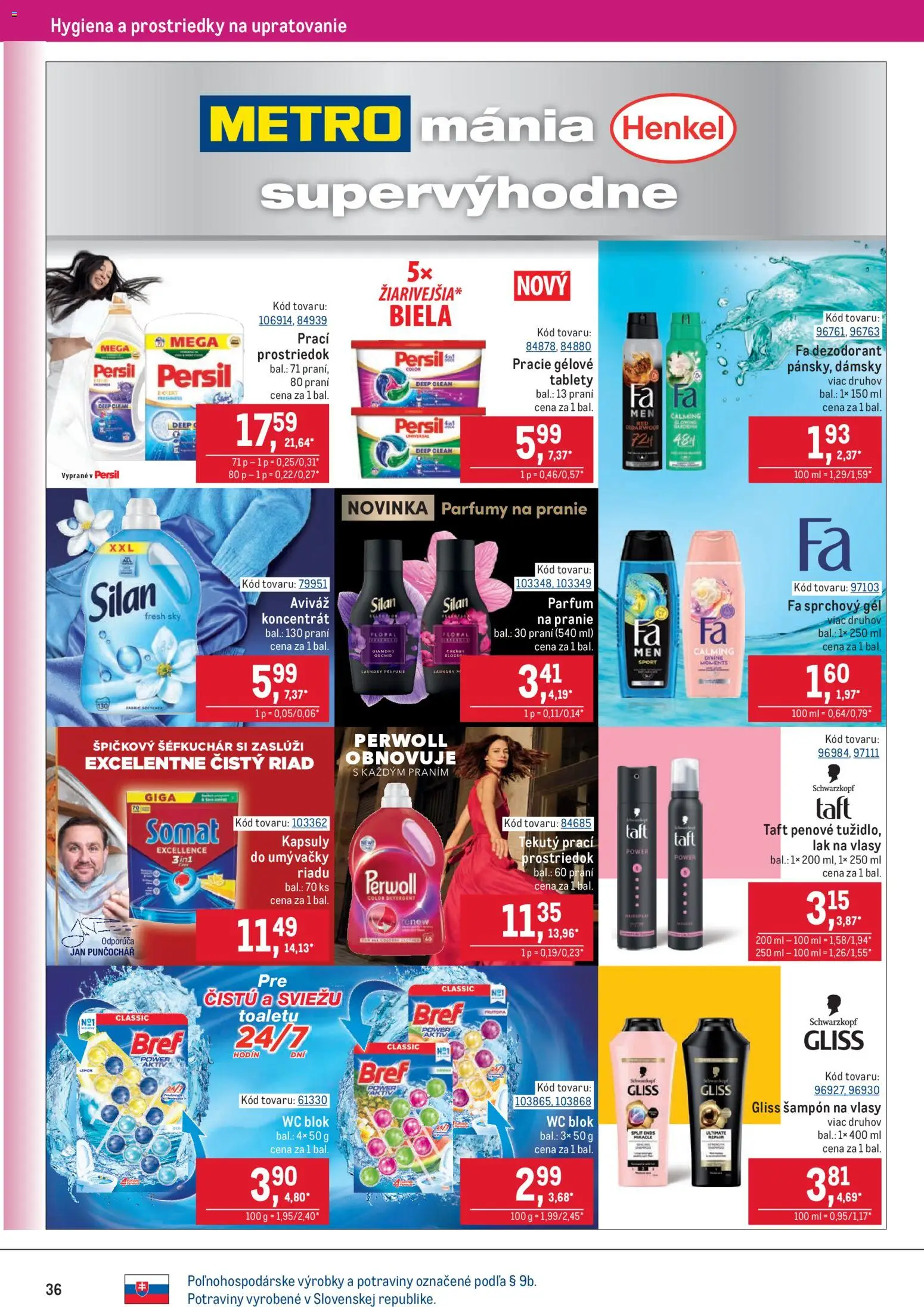 Nové Metro akcie – leták je platný od 25.03.2026 | Strana: 36 | Produkty: Perwoll, Silan, Lak na vlasy, Aviváž