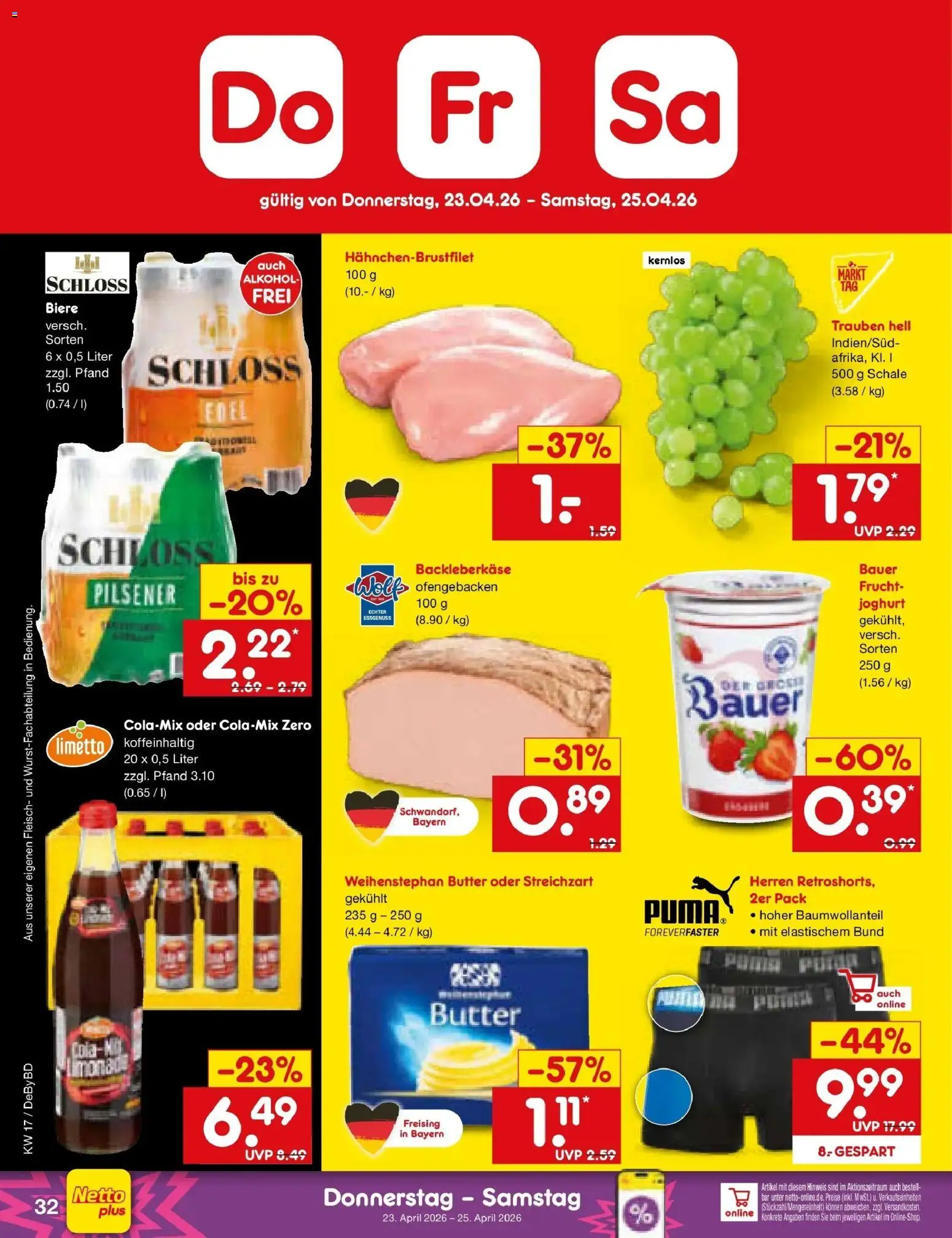 Netto Marken-Discount Prospekt Buttenwiesen	 – gültig ab 20.04.2026 | Seite: 48 | Produkte: Butter, Trauben, Weihenstephan butter, Fleisch