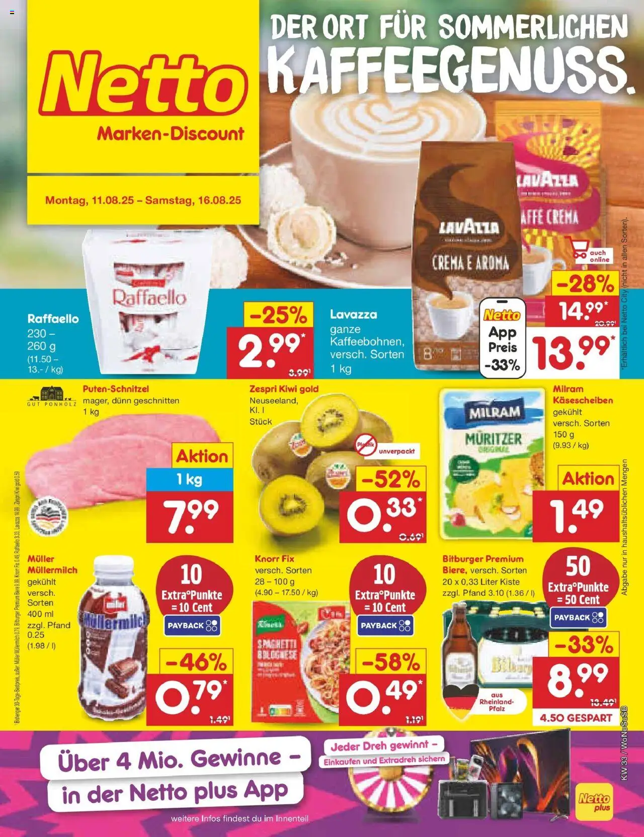 Netto Marken-Discount prospekt Lahnau	 - gültig ab dem 10.08.2025 | Seite: 1 | Produkte: Bitburger, Knorr fix, Lavazza, Muller mullermilch