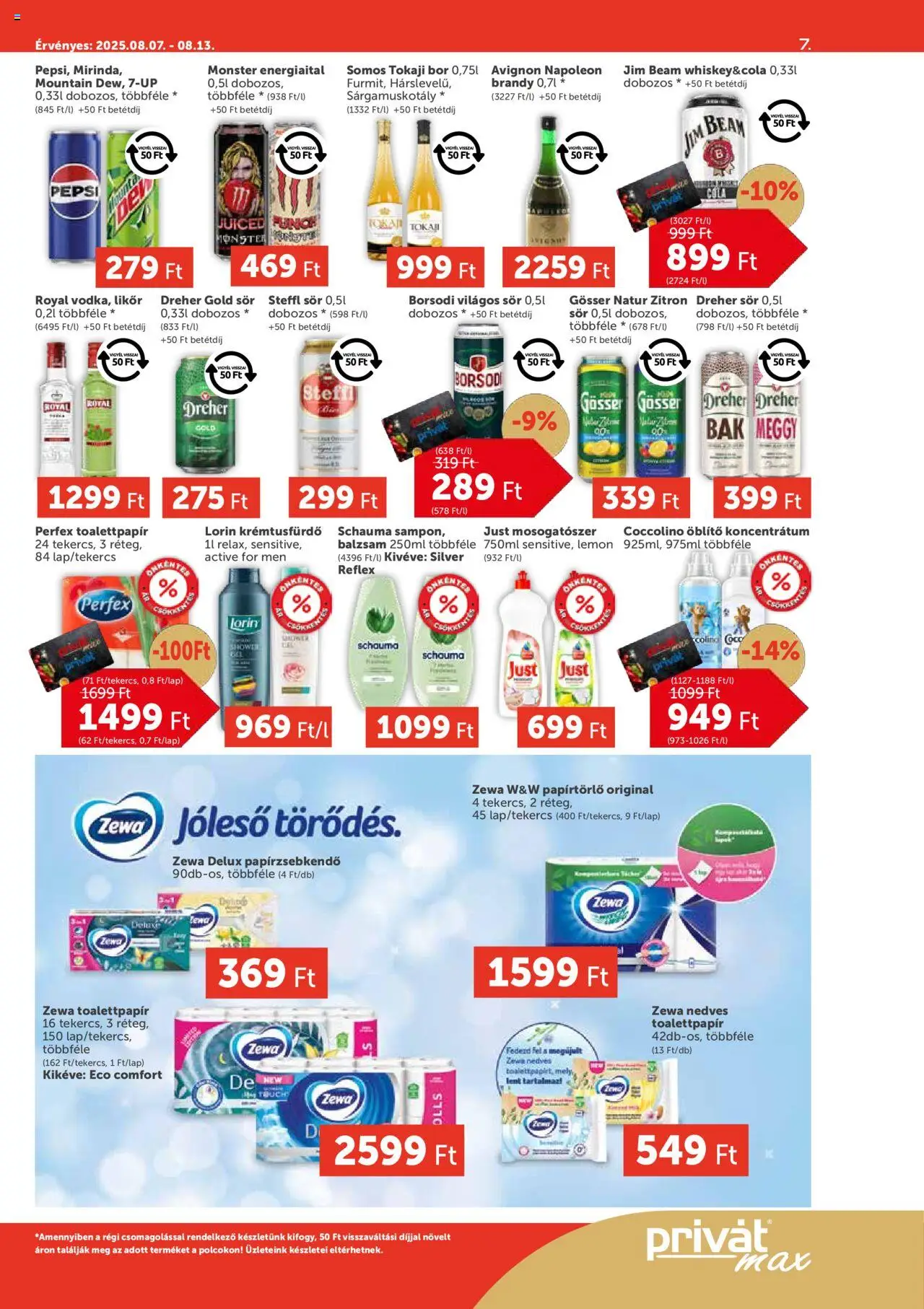 PRIVÁT akciós ujság - amely érvényes a következő dátumtól: 07.08.2025 | Oldal: 7 | Termékek: Gösser, Bor, Sör, Só