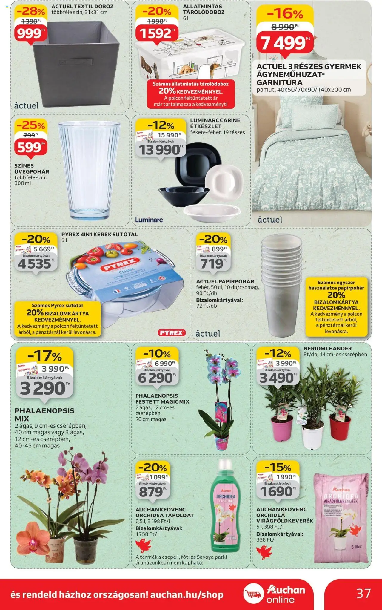 Auchan akciós ujság - amely érvényes a következő dátumtól: 07.08.2025 | Oldal: 37 | Termékek: Orchidea, Tápoldat, Étkészlet, Ágyneműhuzat