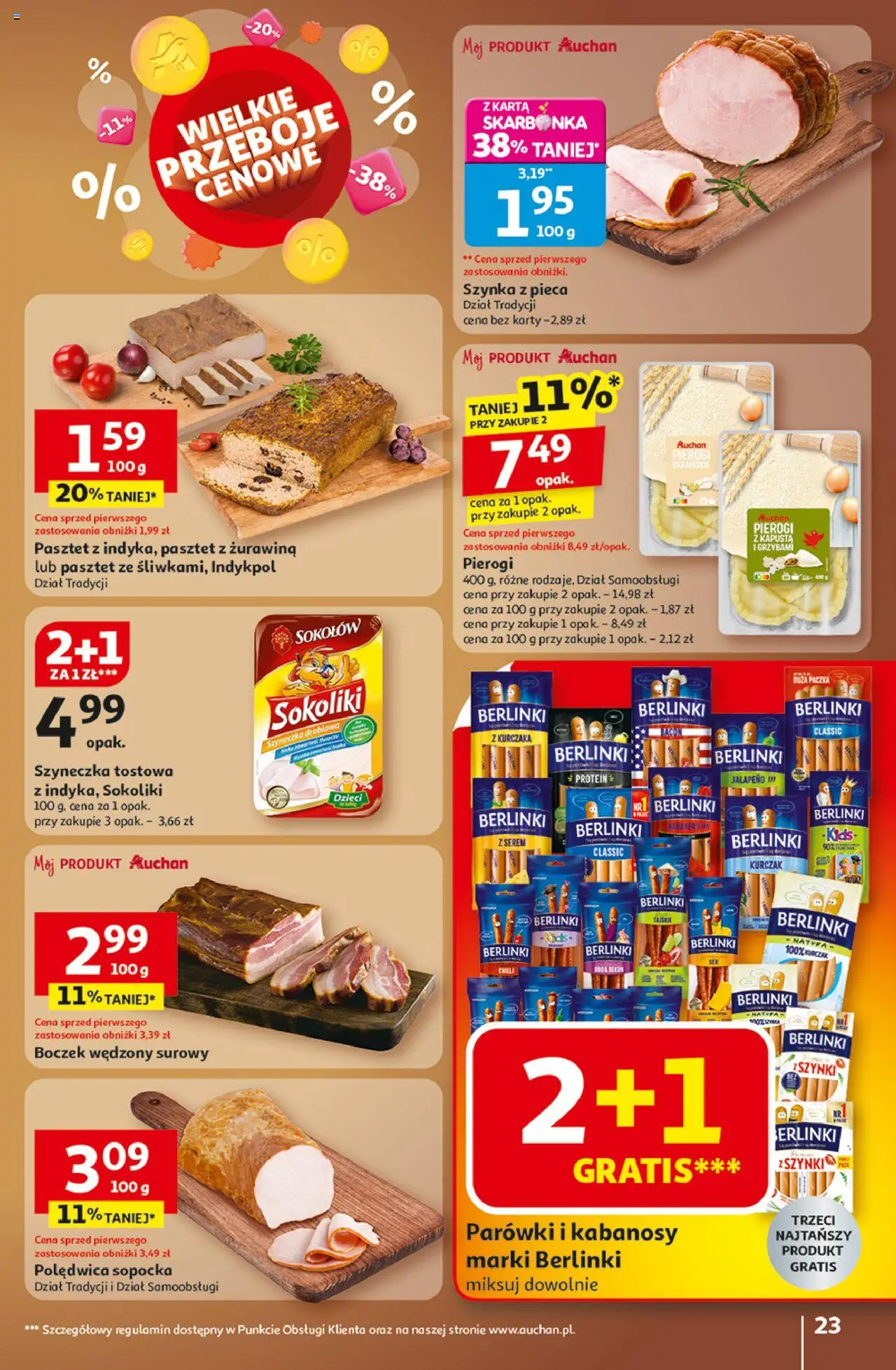 Auchan Gazetka - Wielkie przeboje cenowe Hipermarket od 23.10.2025 | Strona: 23 | Produkty: Karta, Parówki, Szynka, Żurawina