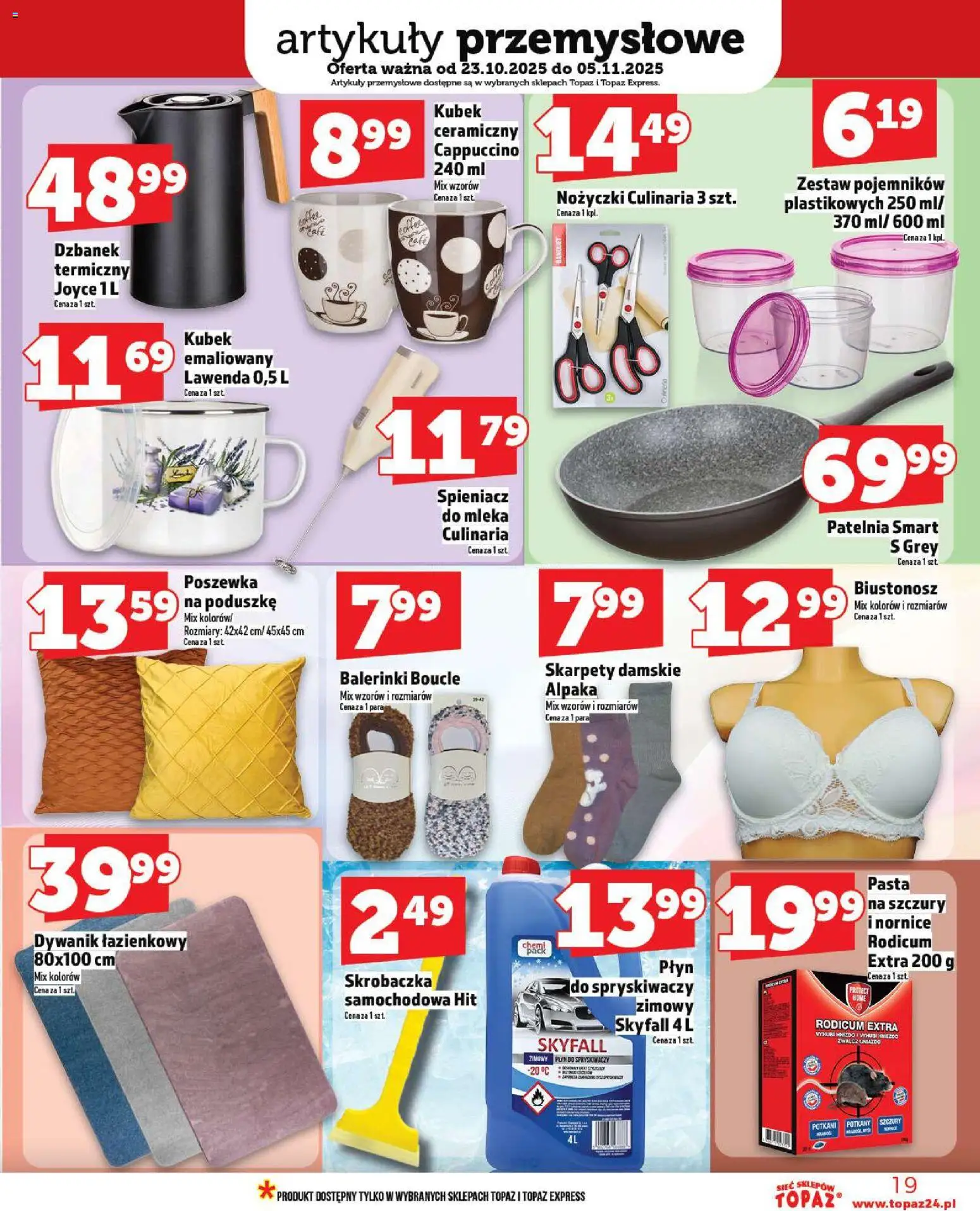 Topaz Gazetka - Ceny małe na stałe od 30.10.2025 | Strona: 19 | Produkty: Skarpety, Dywanik łazienkowy, Mleka, Artykuły przemysłowe