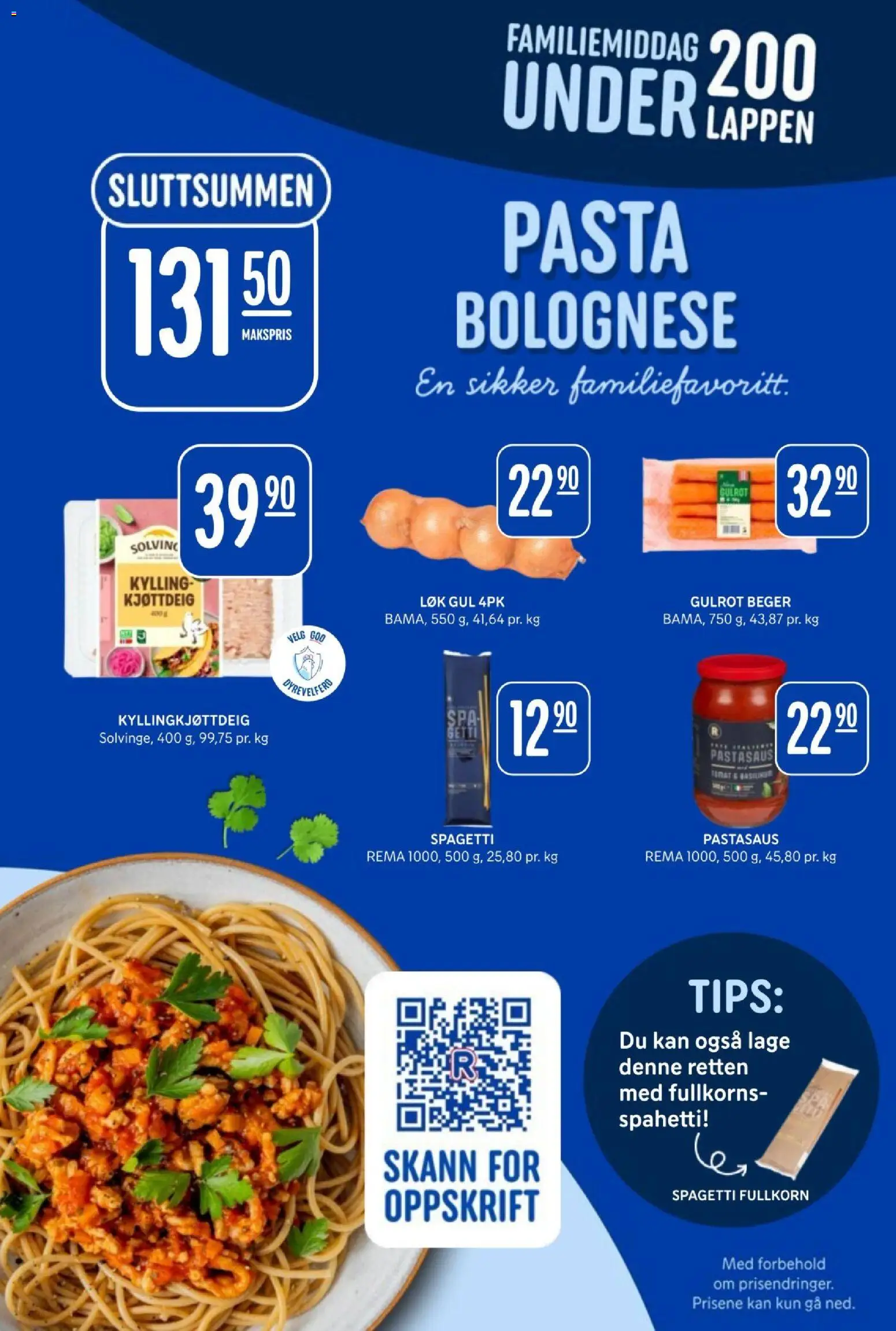 {H1} | Side: 19 | Produkter: Pasta, Gulrot, Løk, Kjøttdeig