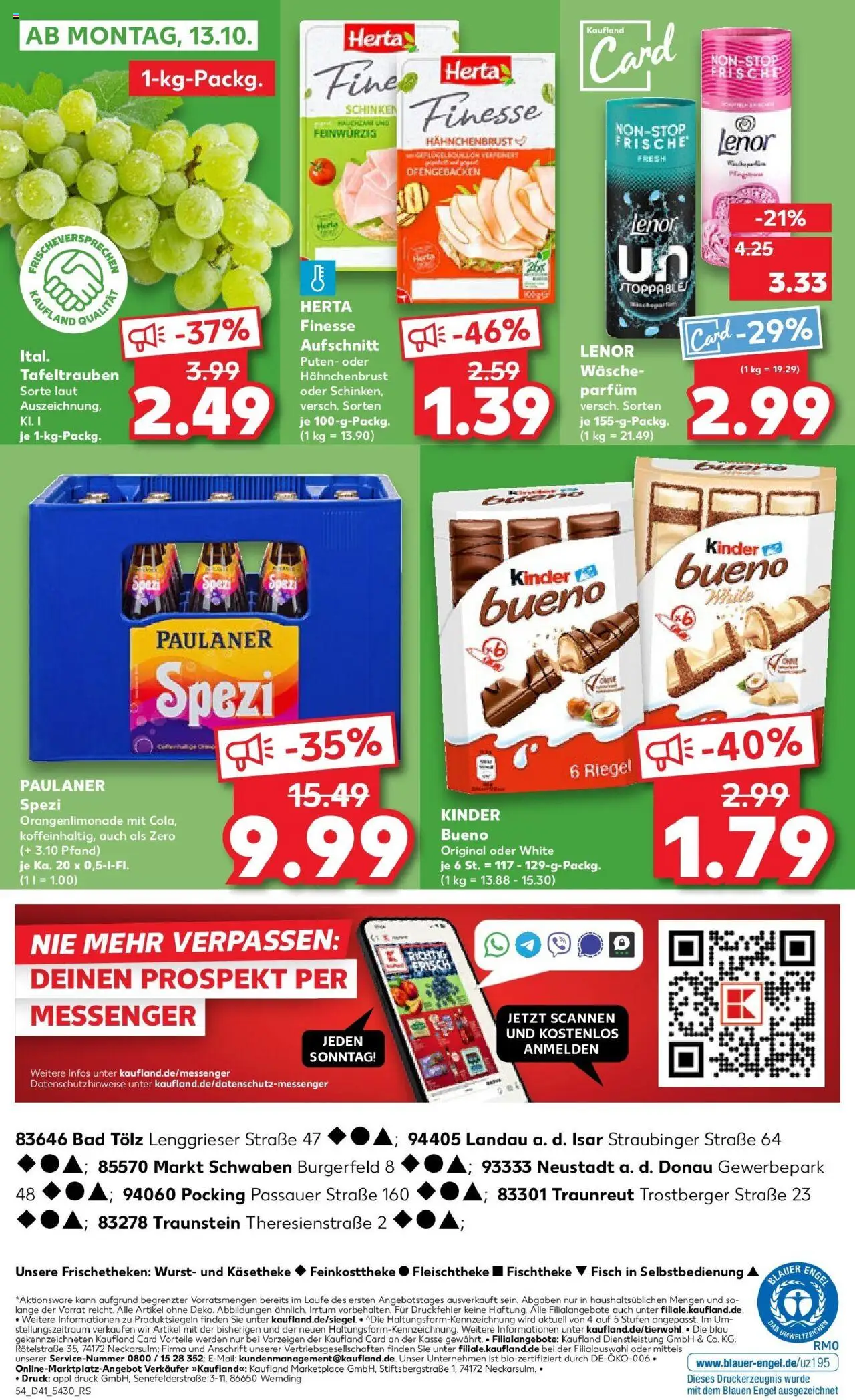 Kaufland prospekt Markt Schwaben	 – gültig ab 09.10.2025 | Seite: 54 | Produkte: Lenor, Paulaner spezi, Wurst, Schinken