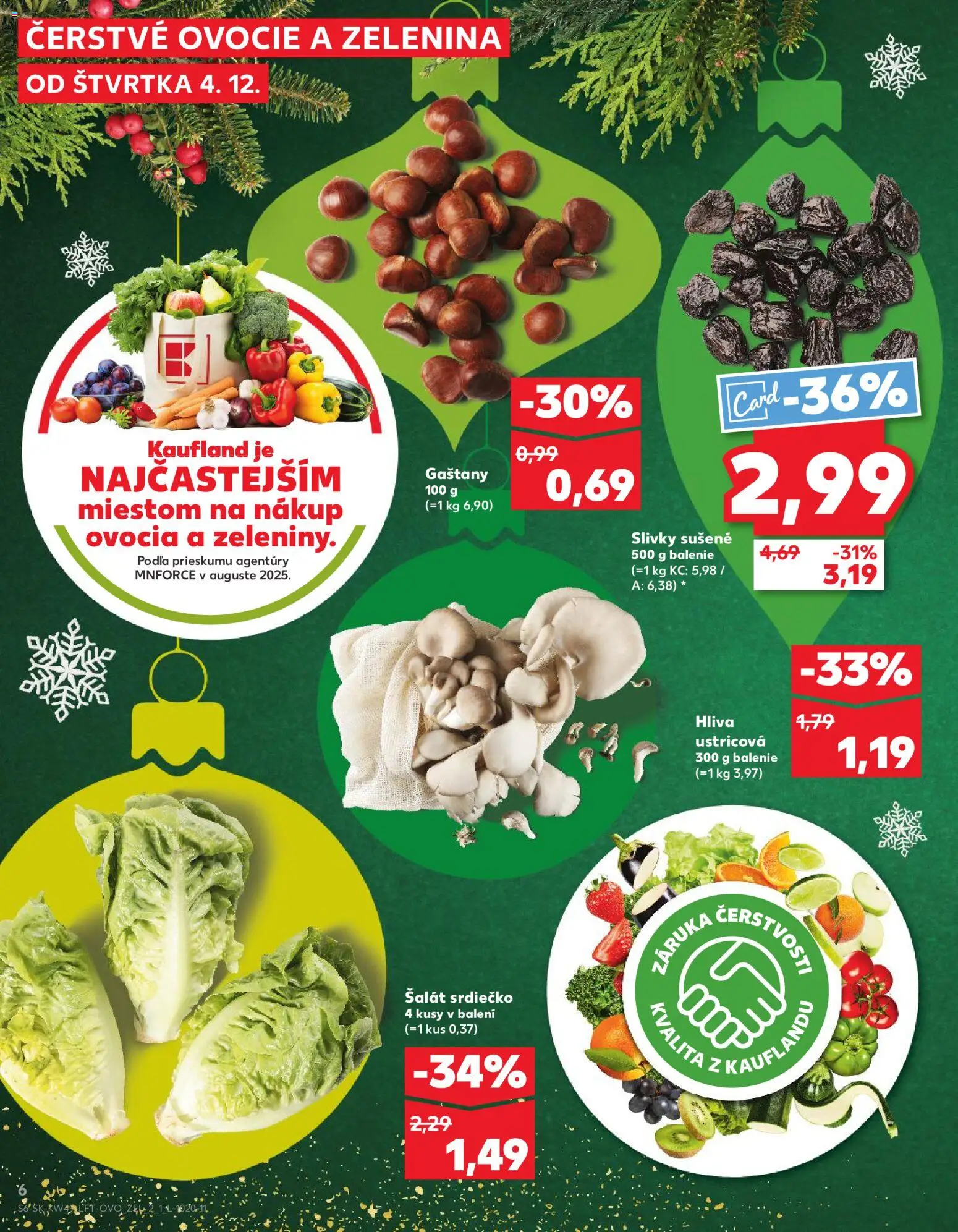 Nové Kaufland akcie – leták je platný od 04.12.2025 | Strana: 6 | Produkty: Gaštany, Šalát, Slivky, Ovocie