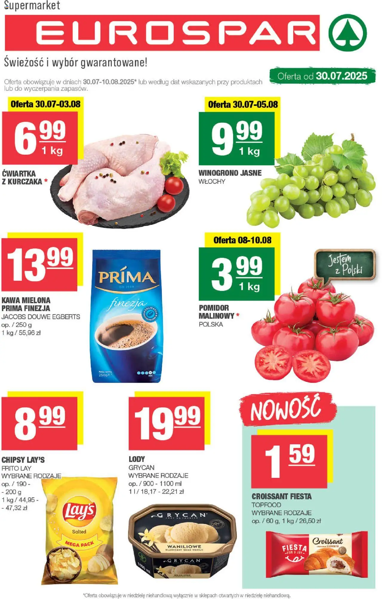 Spar Gazetka - Eurospar od 30.07.2025 | Strona: 1 | Produkty: Chipsy, Winogrono, Kawa, Lody