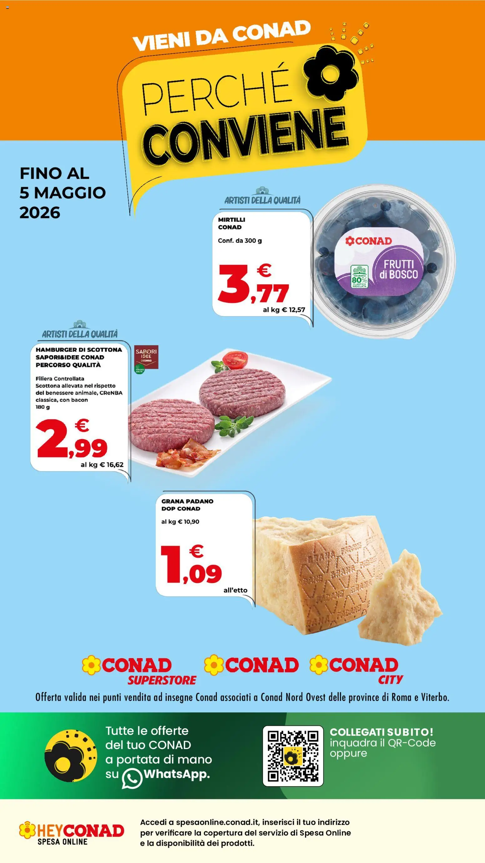 Volantino Conad del 22.04.2026 | Pagina: 1 | Prodotti: Mirtilli, Grana Padano, Hamburger