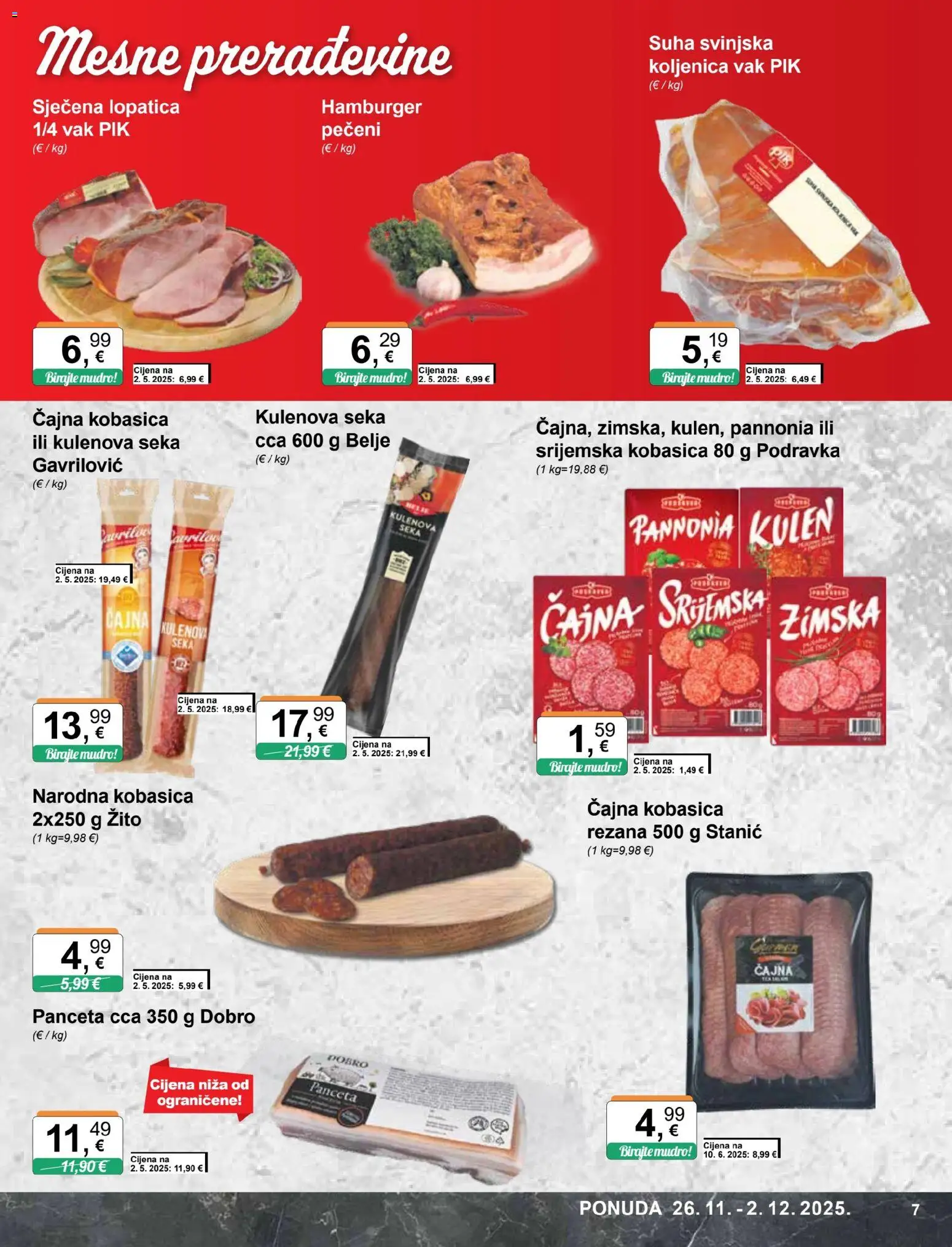 KTC katalog | vrijedi od 26.11.2025 | Stranica: 7 | Proizvodi: Podravka, Hamburger, Lopatica, Panceta